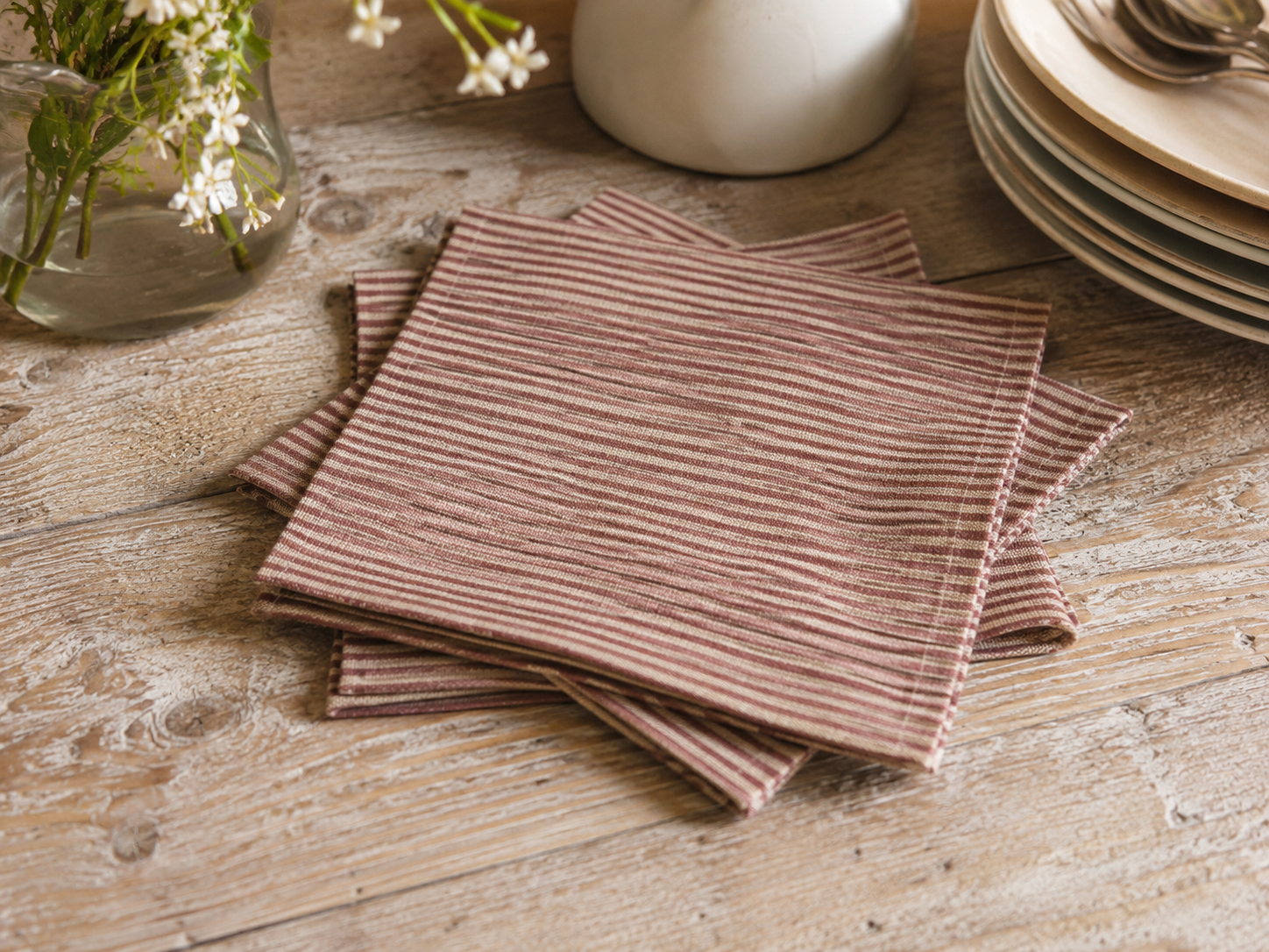 Sam Wilson Pink Stripe Napkins Set of 4 - Zoomed