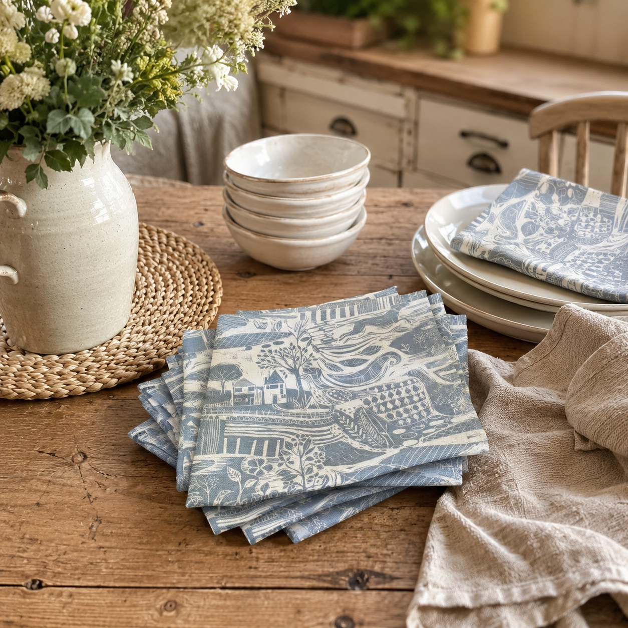 Sam Wilson Through The Fields Duck Egg Blue Napkins Set of 4 - Main