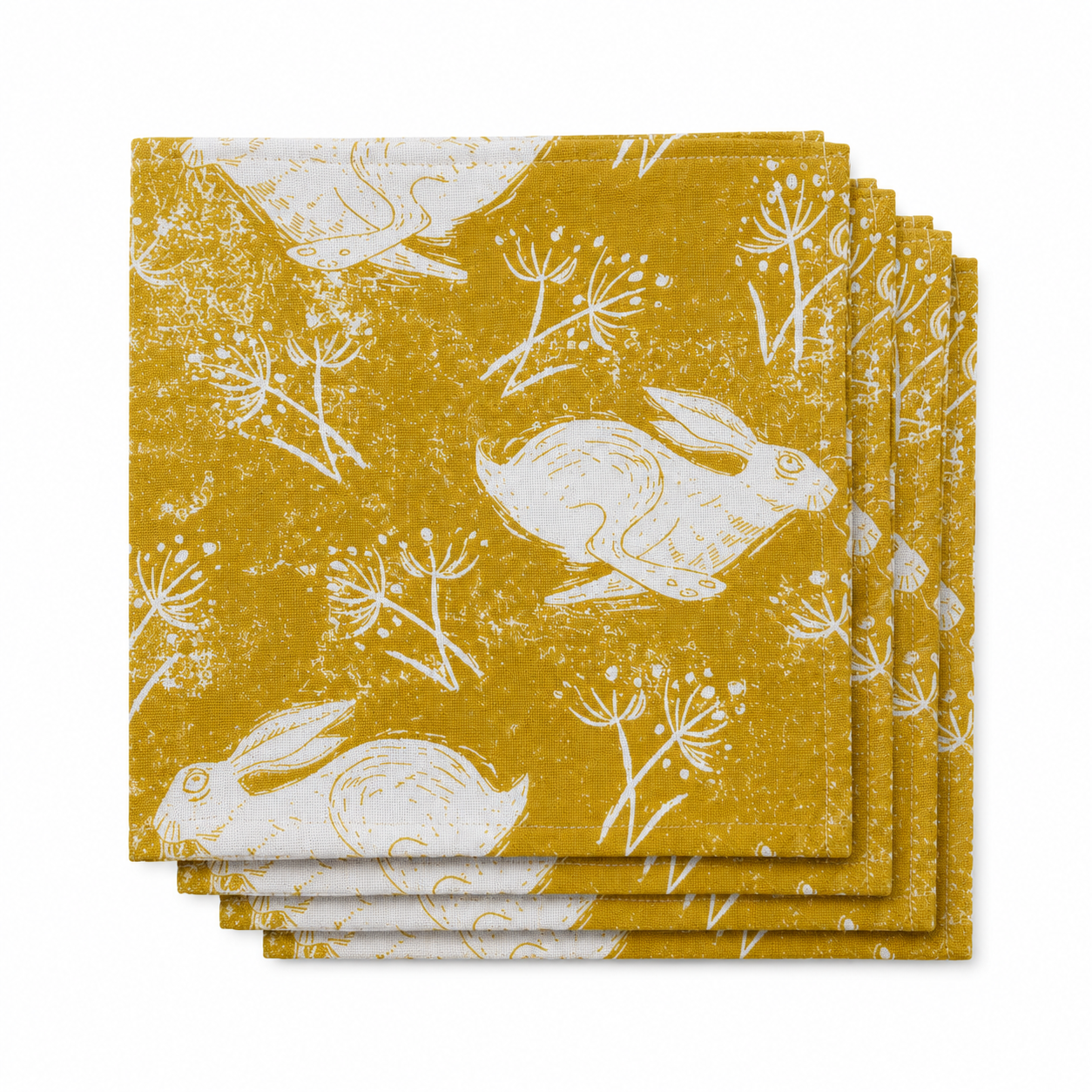 Sam Wilson Headlong Hare Yellow Ochre Cotton Napkins - Set of 4 - Studio