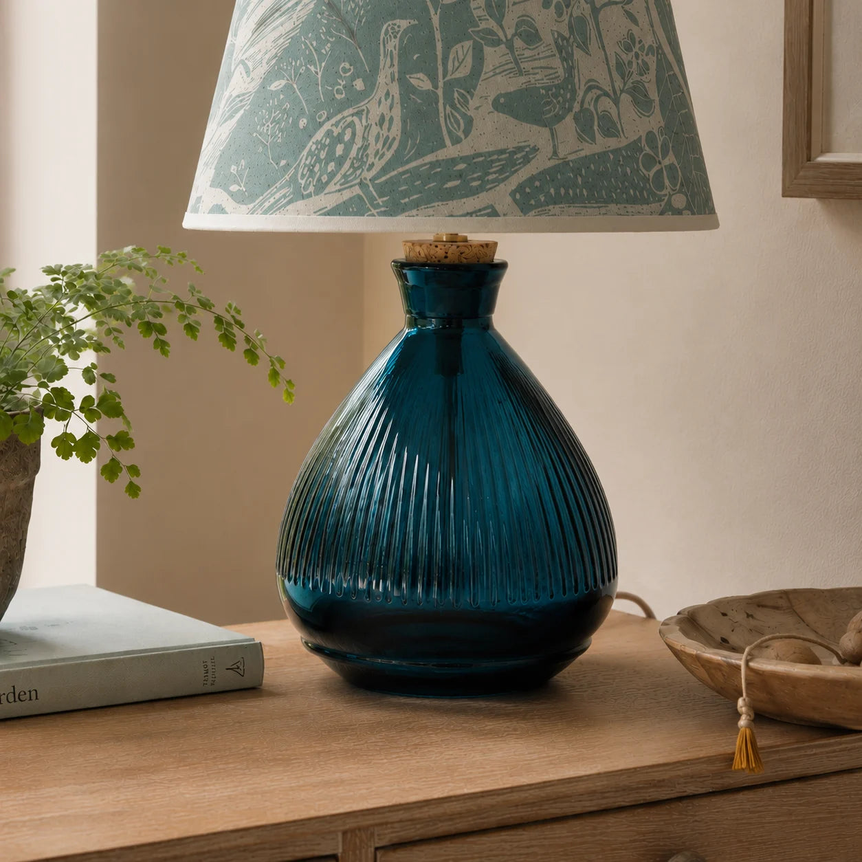 Recycled Glass Textured Lamp - Marine Blue