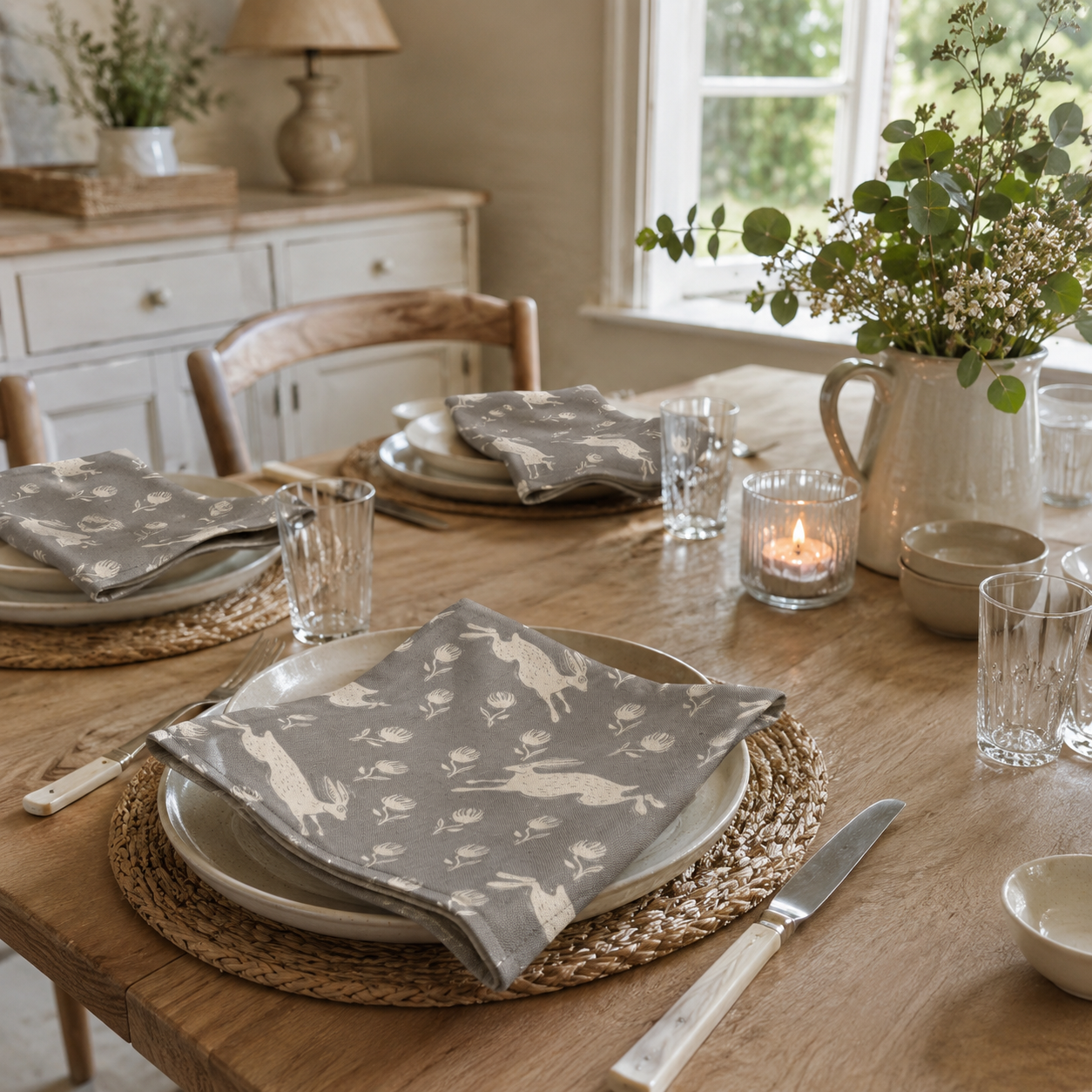 Sam Wilson Running Hare Grey Napkins Set of 4 - Main