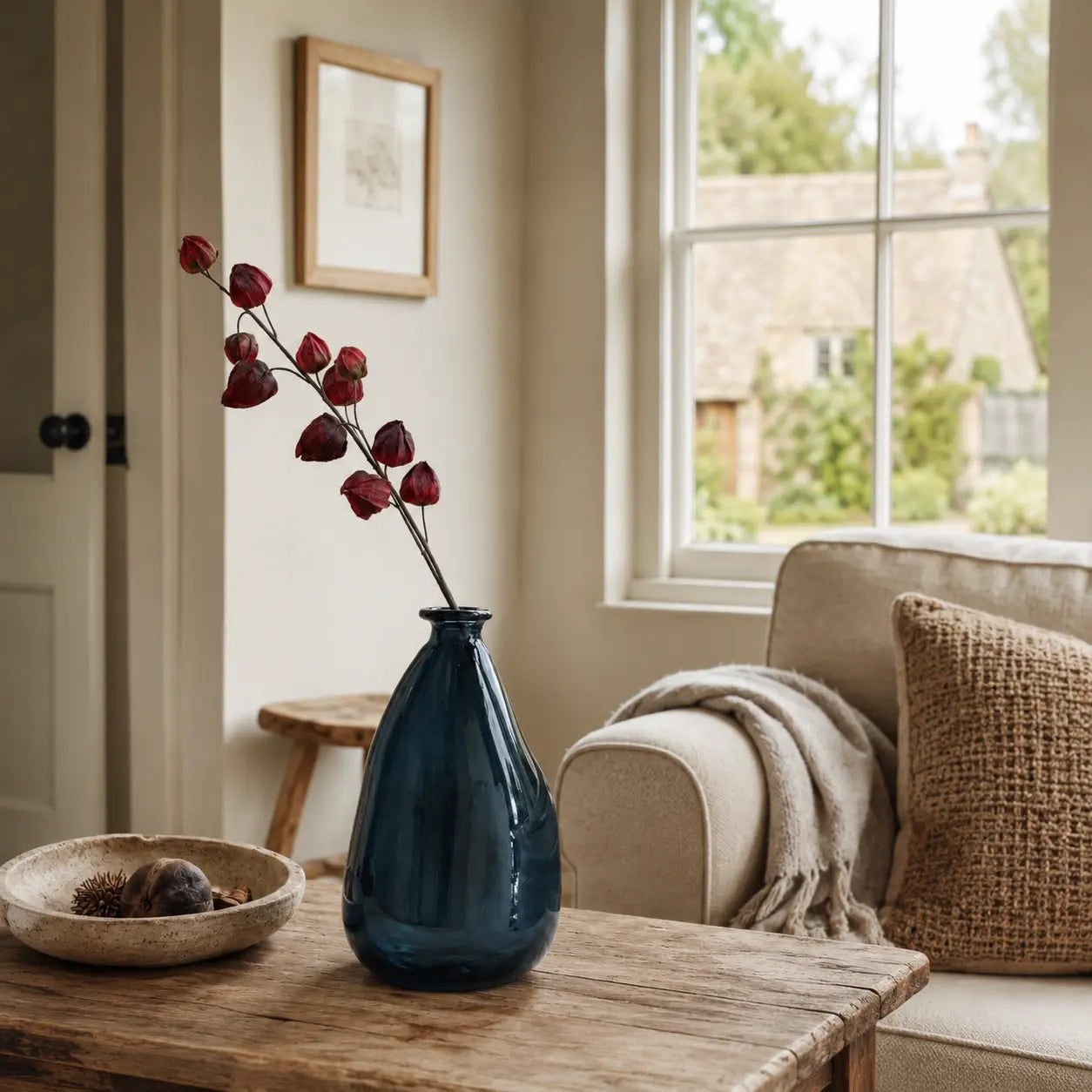 Recycled Glass Curved Vase - Petrol Blue