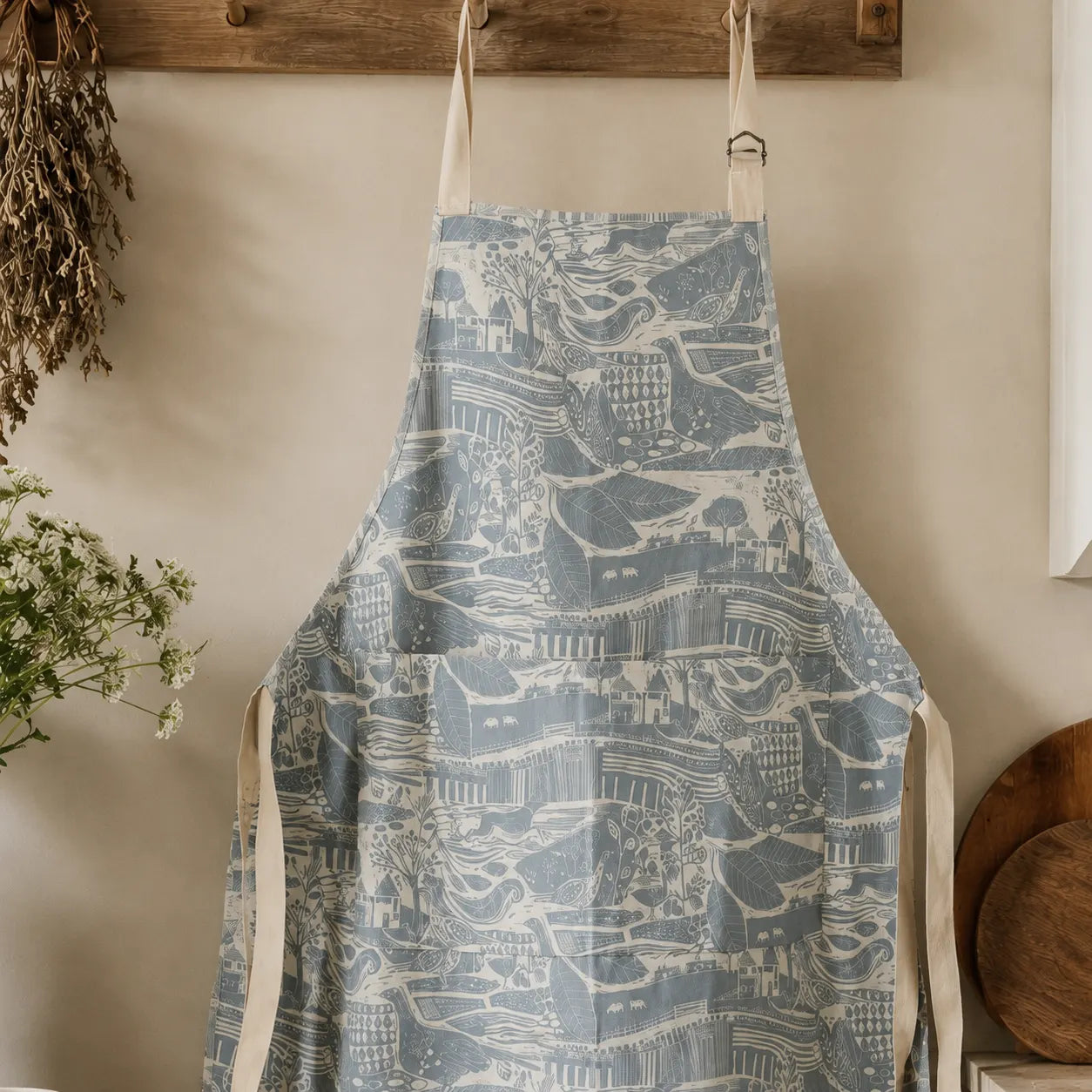 Sam Wilson Through The Fields Duck Egg Blue Apron - Zoomed
