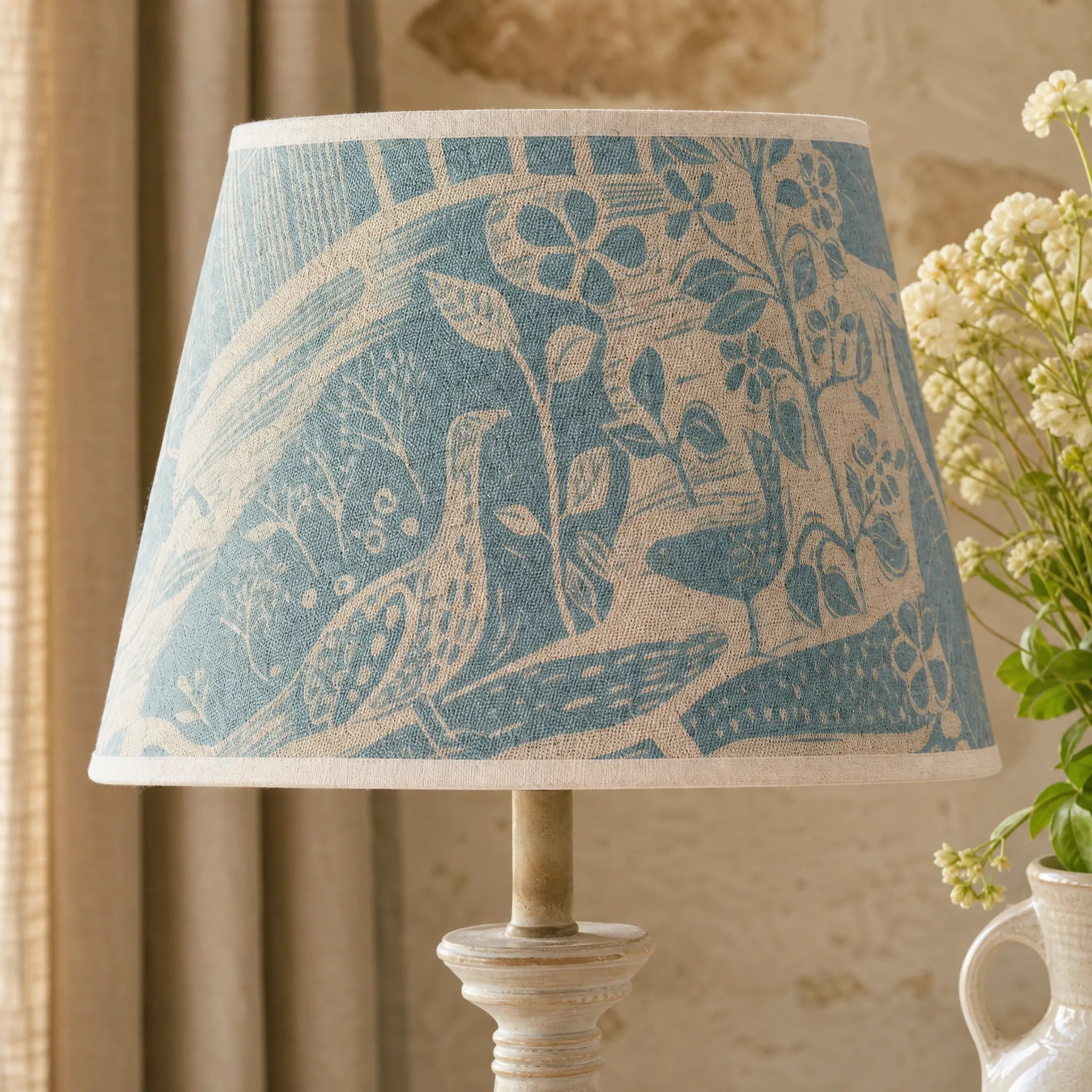 Blue Through The Fields (On Natural) Linen Lampshade