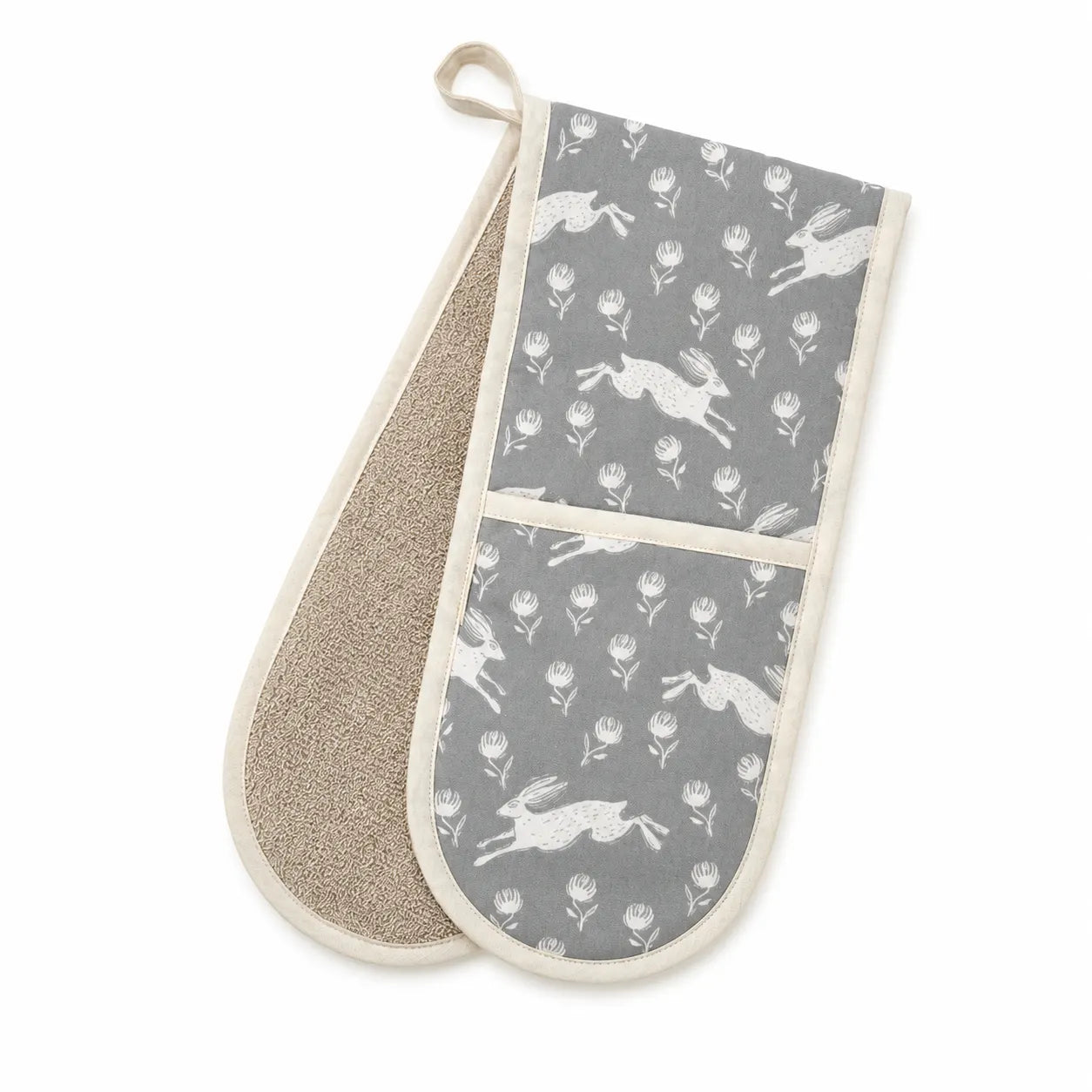 Sam Wilson Running Hare Grey Cotton Oven Gloves - Studio