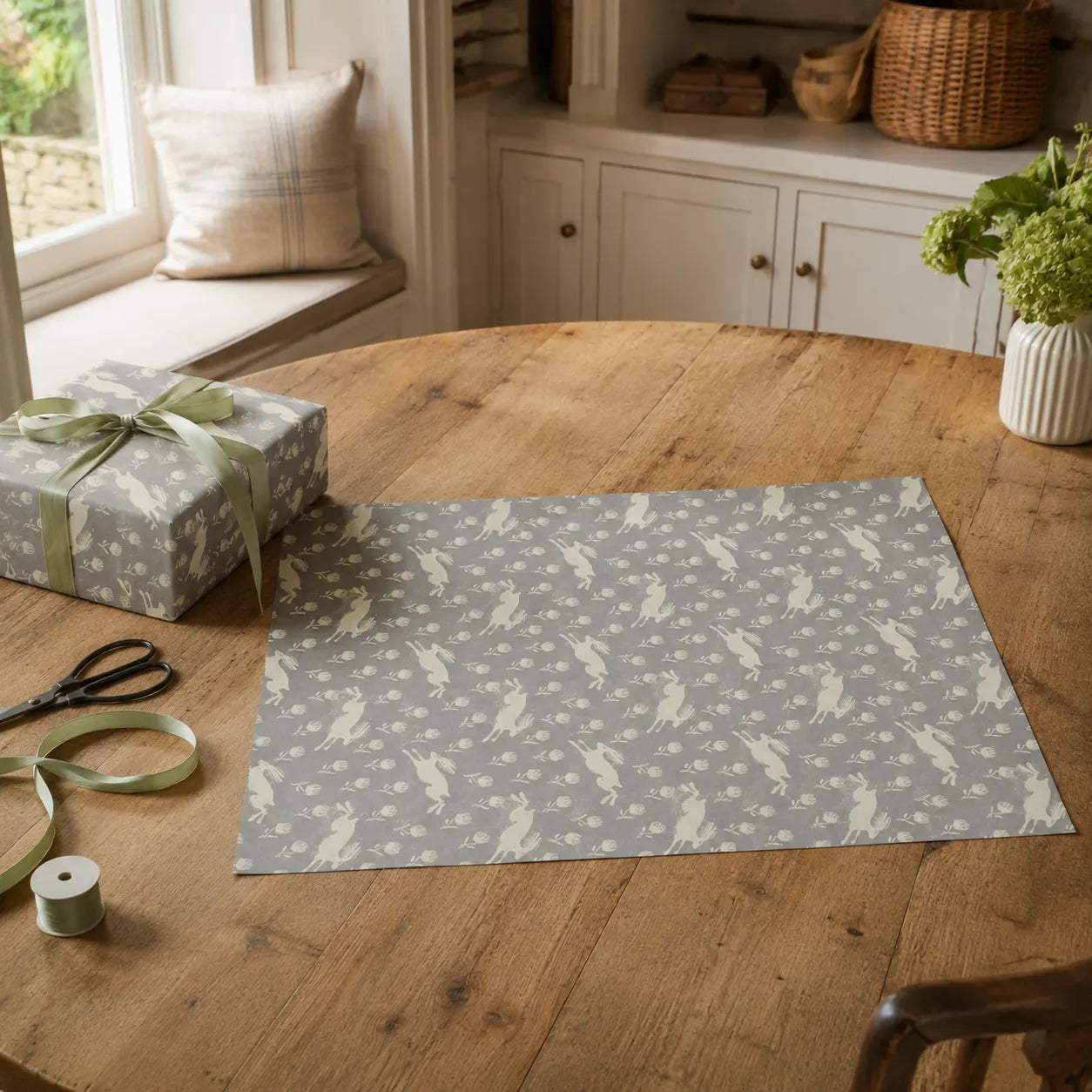 Sam Wilson Running Hare Grey/Yellow Gift Wrap - Main