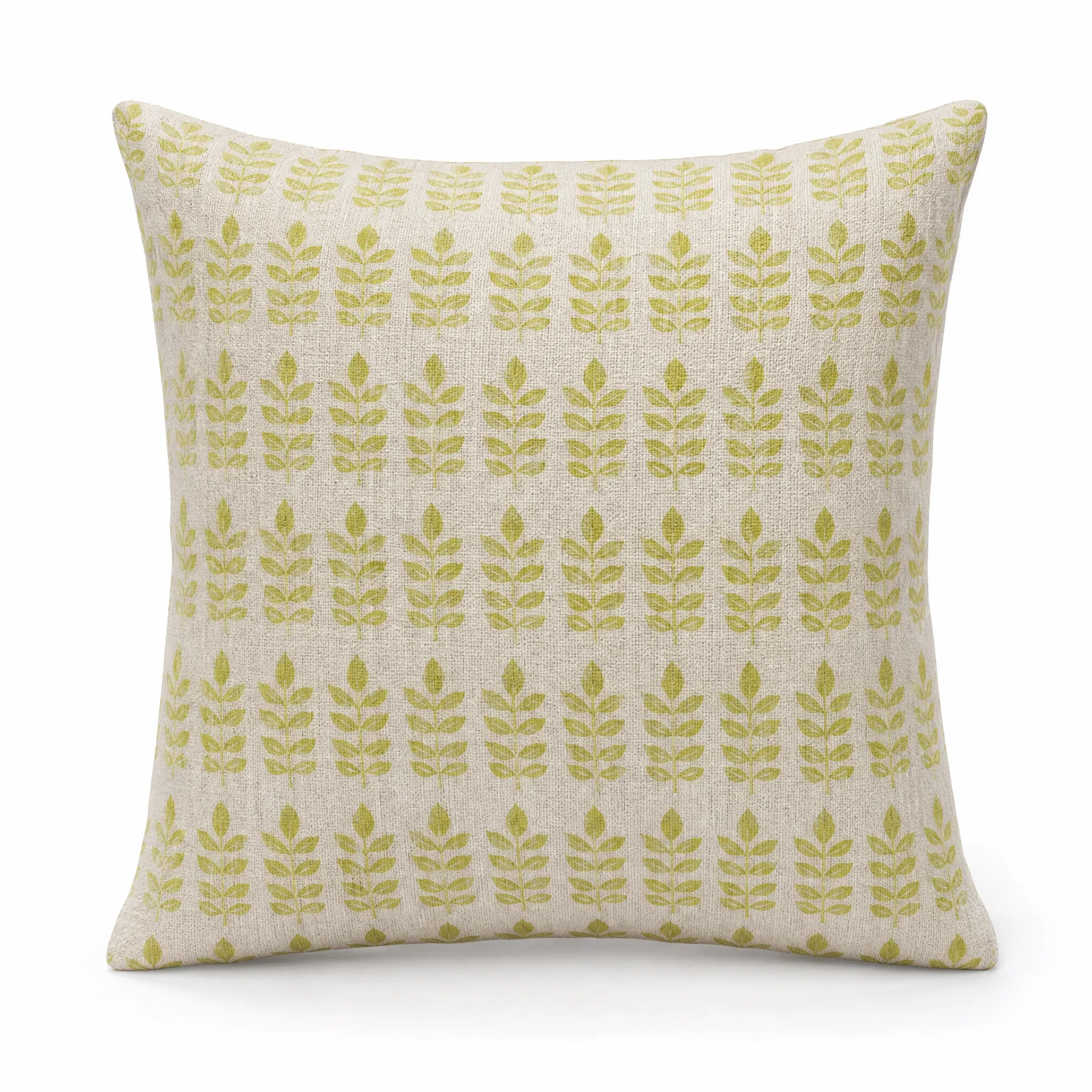 Sam Wilson Green Leaf Print Square Linen Cushion