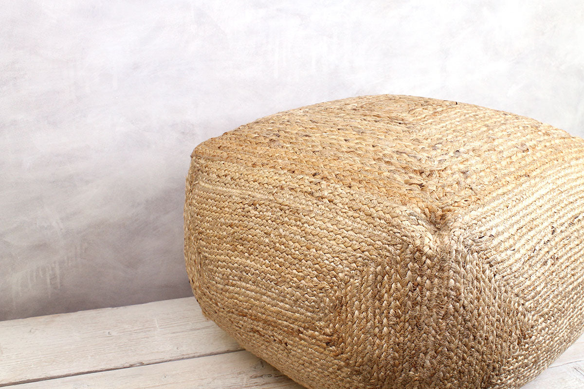 Natural Jute Braided Square Pouffe