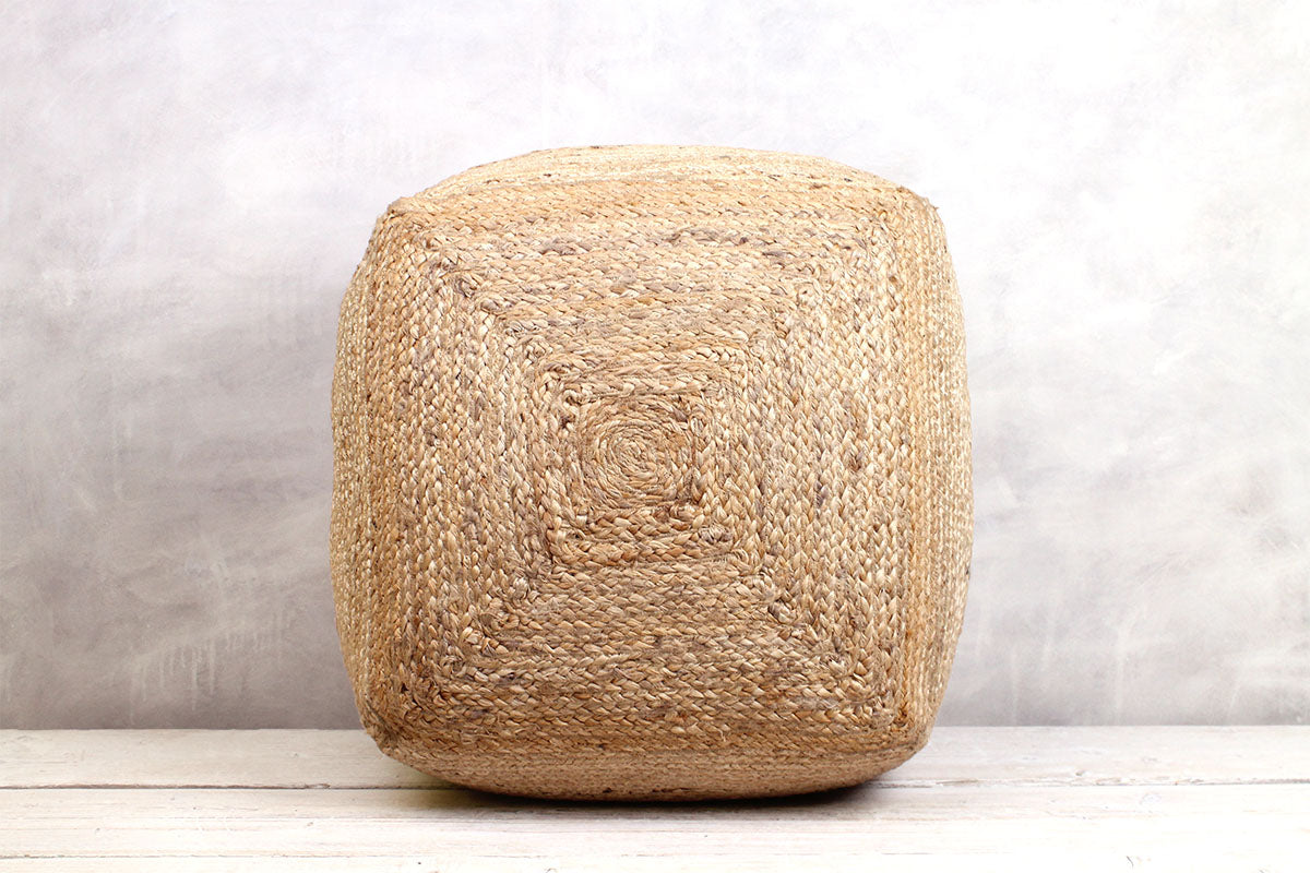 Natural Jute Braided Square Pouffe