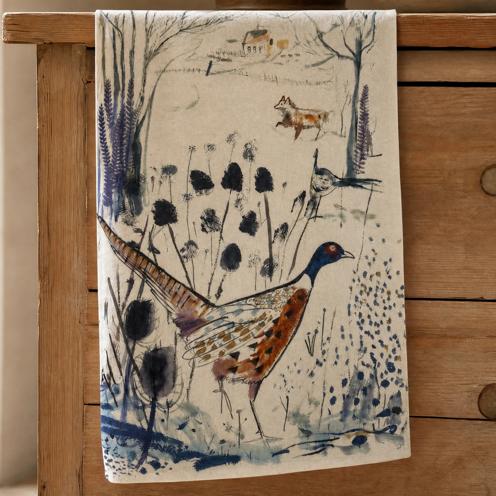 Sam Wilson Pheasant and Fox Tea Towel
