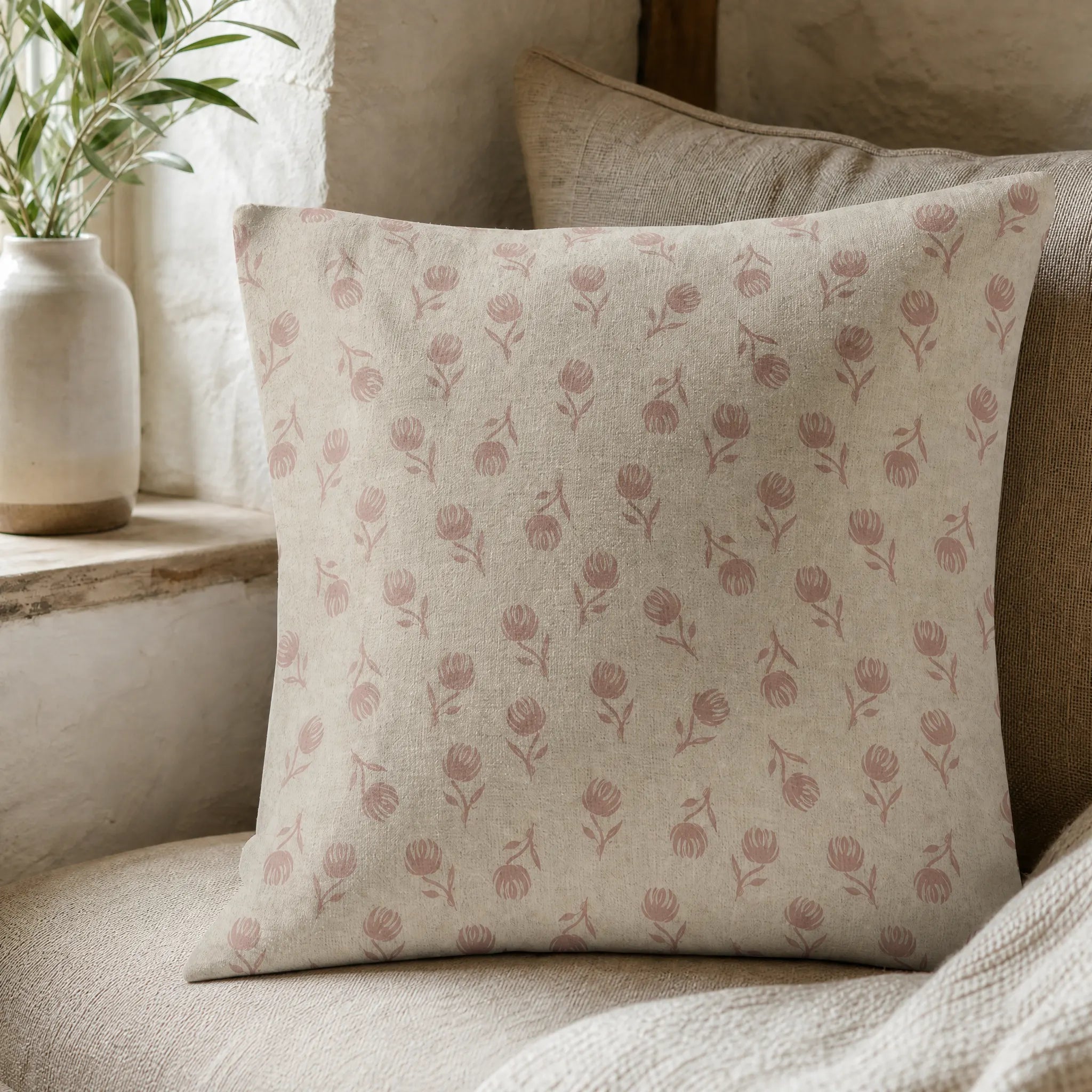 Sam Wilson Pink Clover Square Linen Cushion