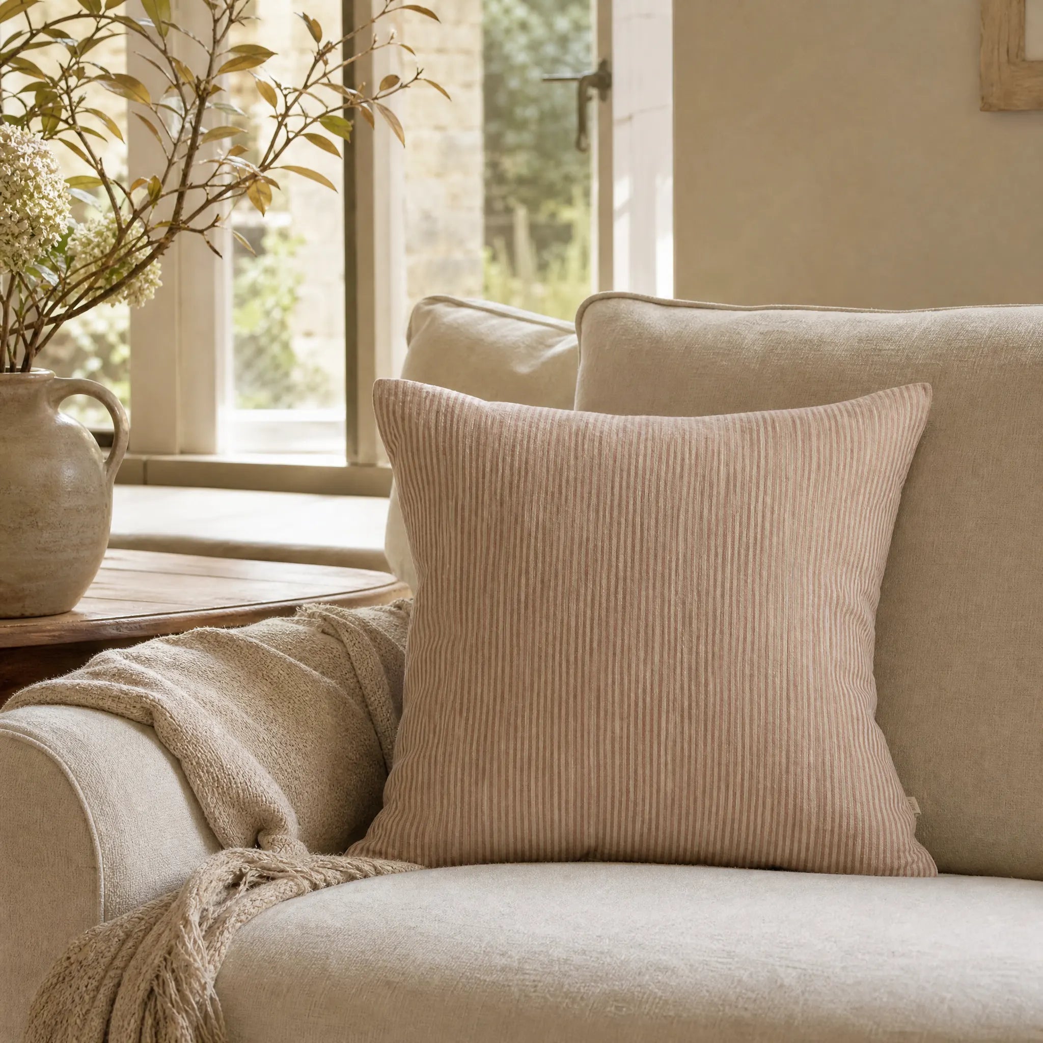 Sam Wilson Pink Stripe Square Linen Cushion