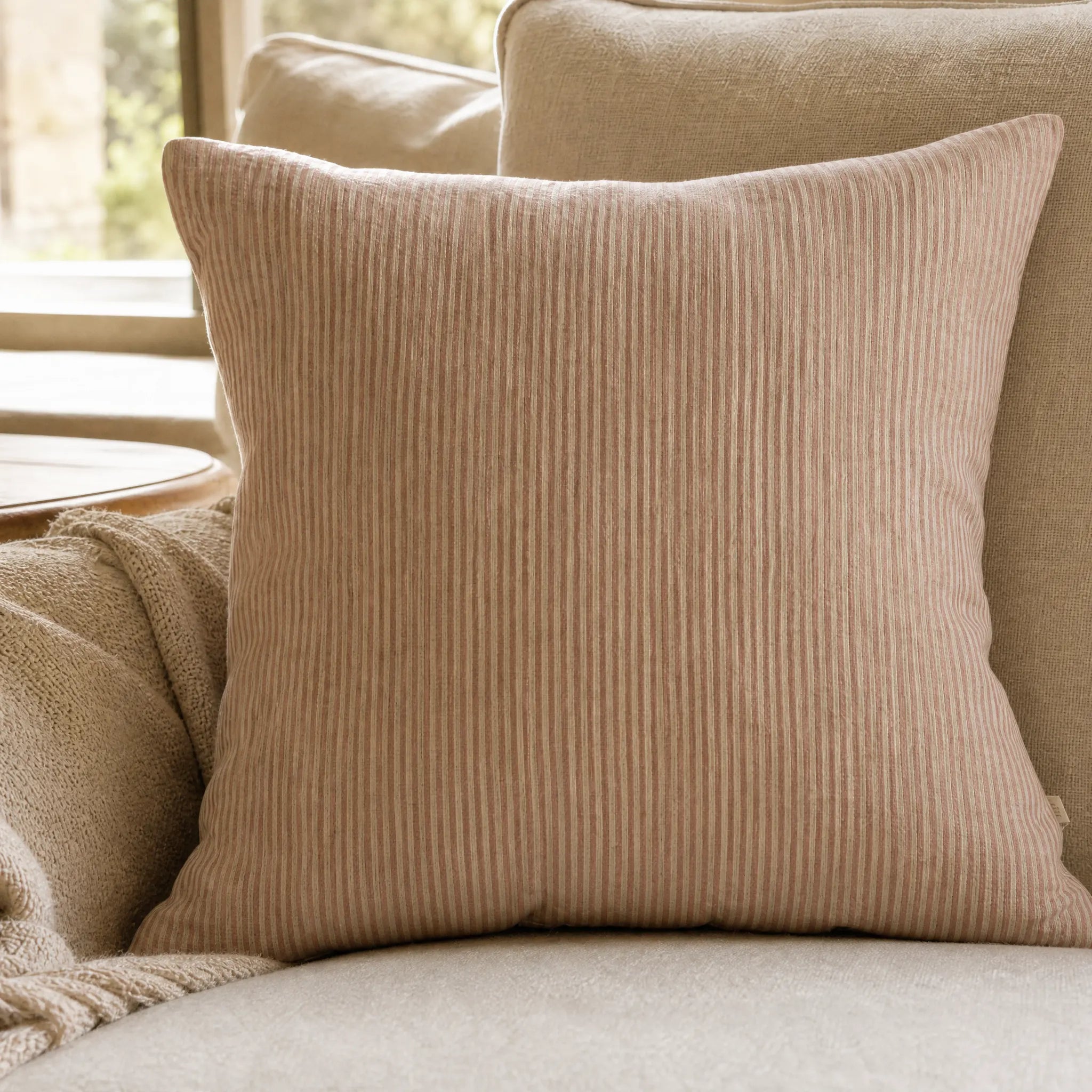 Sam Wilson Pink Stripe Square Linen Cushion