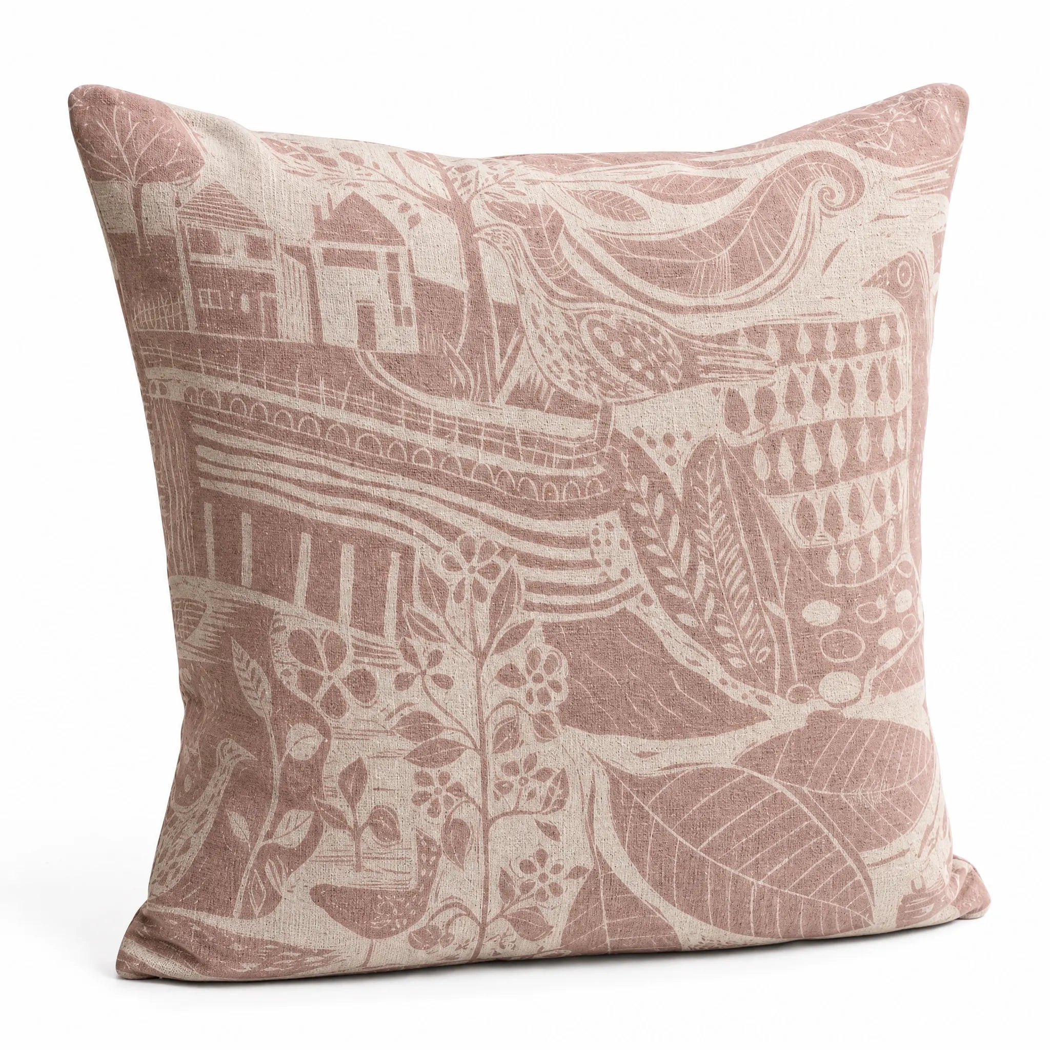 Sam Wilson Through The Fields Square Linen Cushion - pink