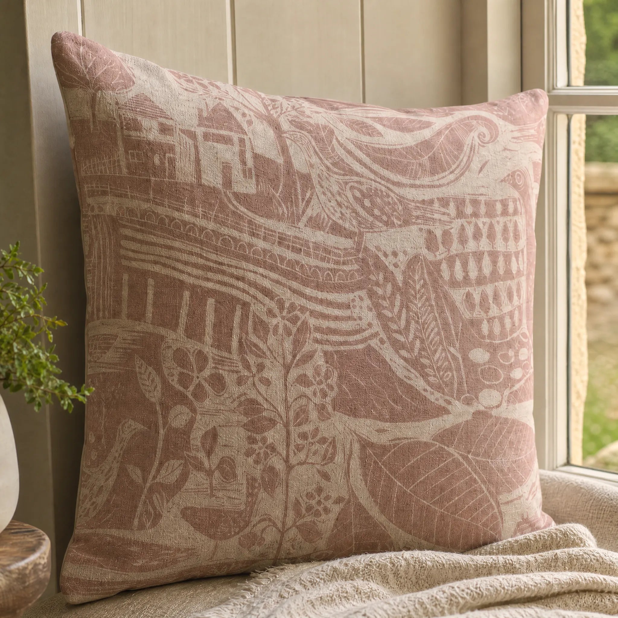 Sam Wilson Through The Fields Square Linen Cushion - pink