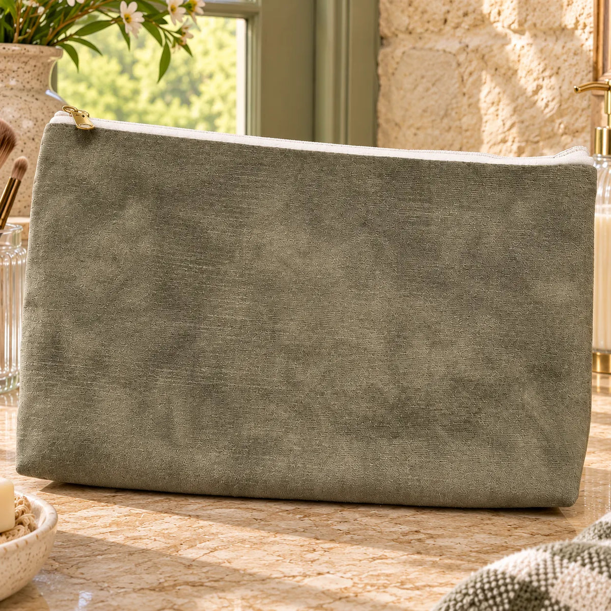 Deep Green Velvet Washbag