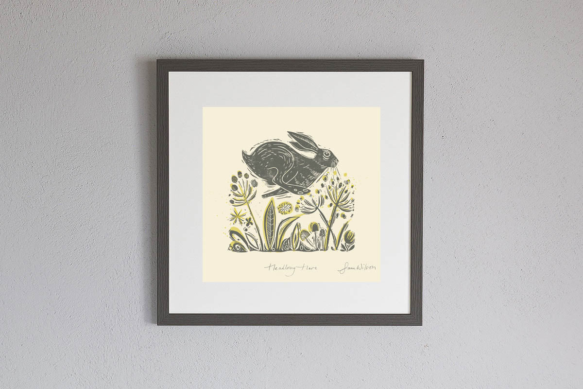 Framed Sam Wilson Headlong Hare Print