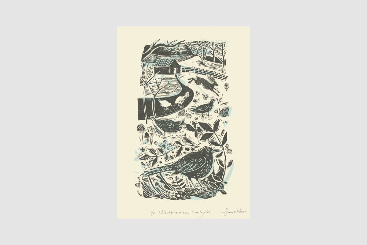 Framed Sam Wilson Mr Blackbird Countryside Scene Print