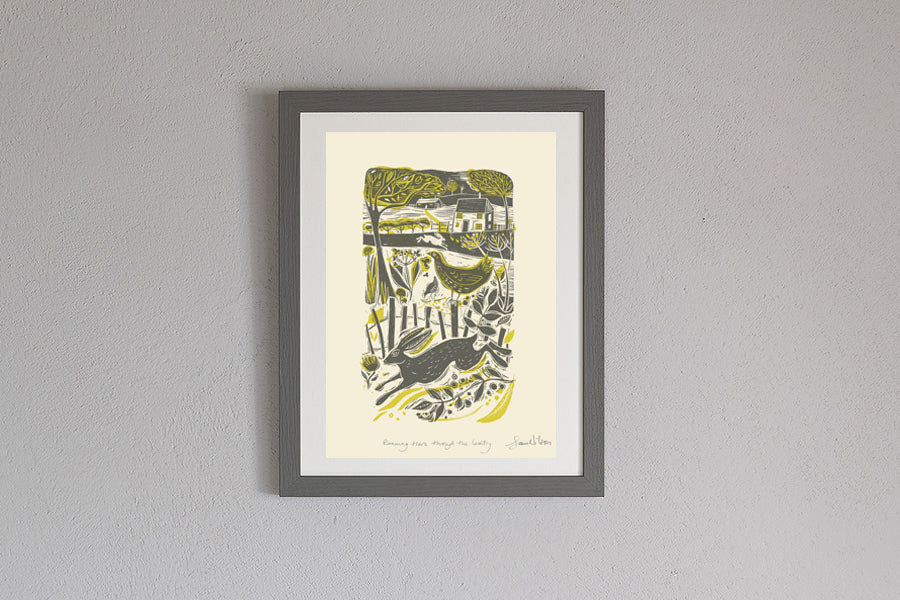 Framed Sam Wilson Running Hare In The Countryside Print