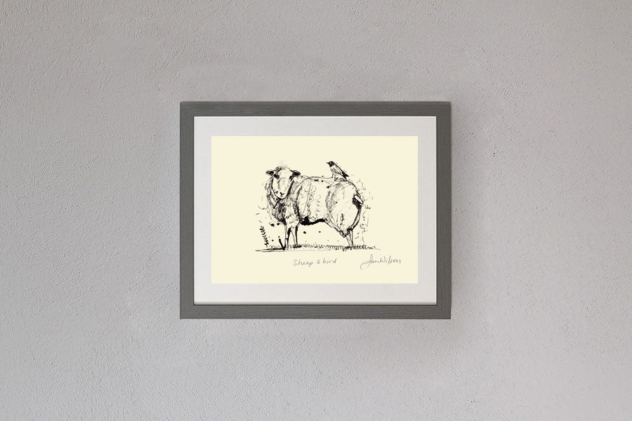 Framed Sam Wilson Sheep and Bird Print