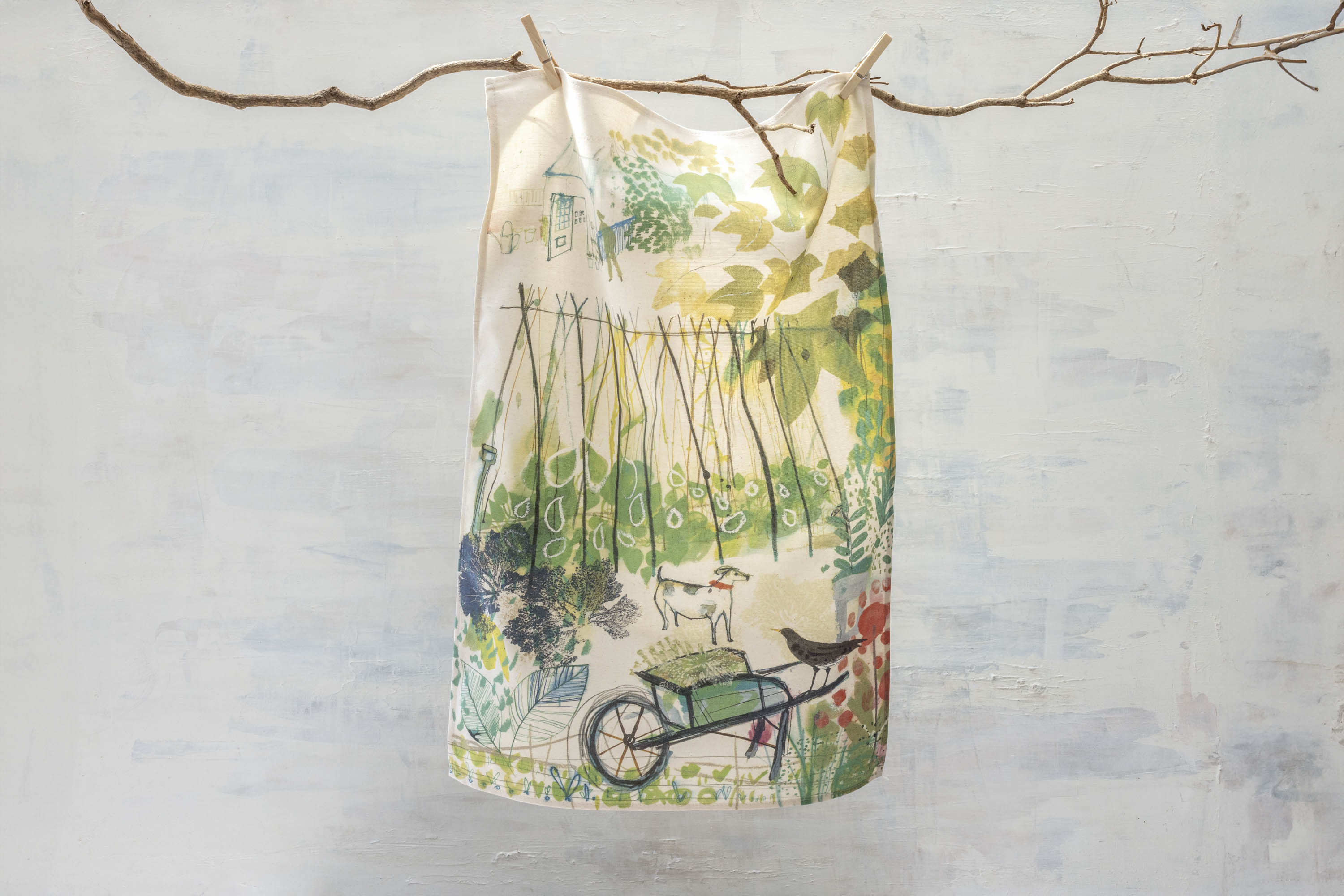 Sam Wilson Dog and Blackbird Tea Towel