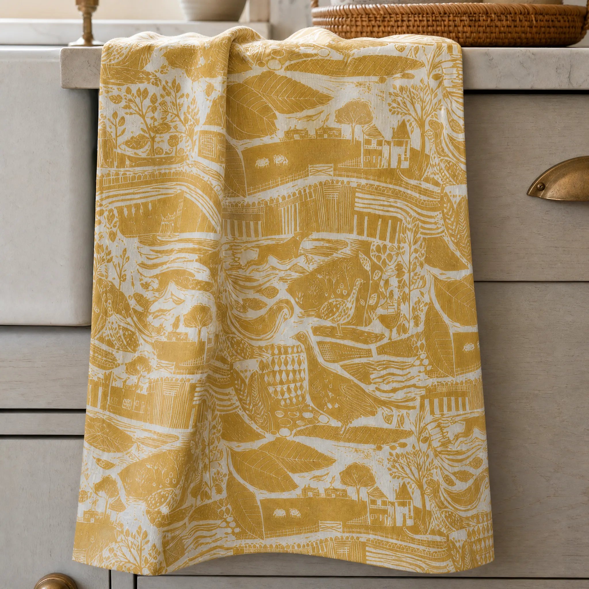 Sam Wilson Through The Fields Ochre Tea Towel