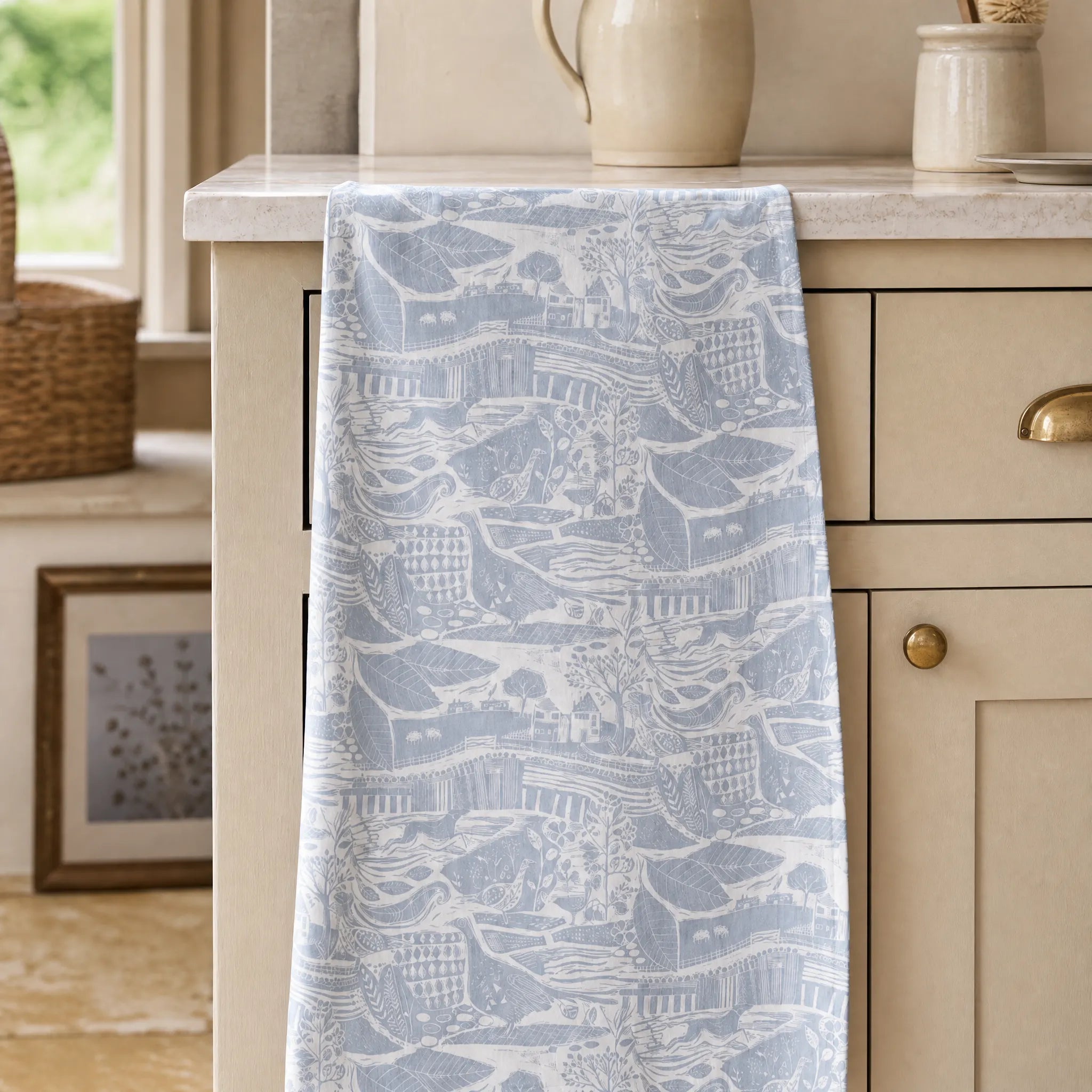 Sam Wilson Through The Fields Duck Egg Blue Tea Towel