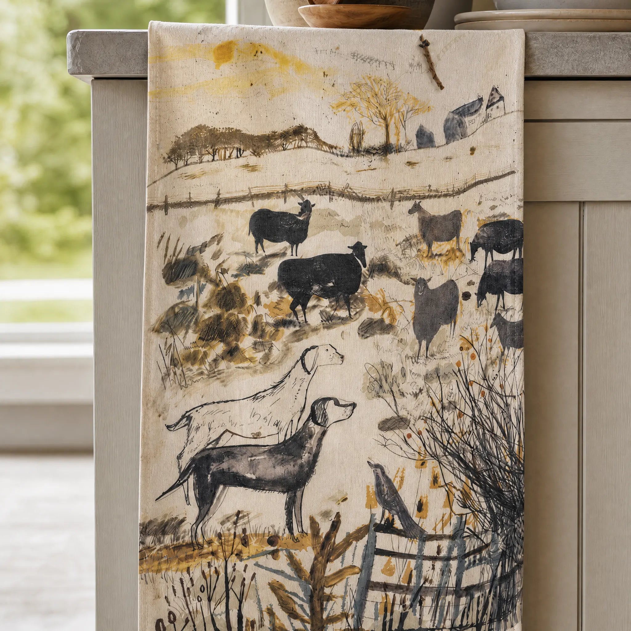 Sam Wilson Watching Sheep Tea Towel