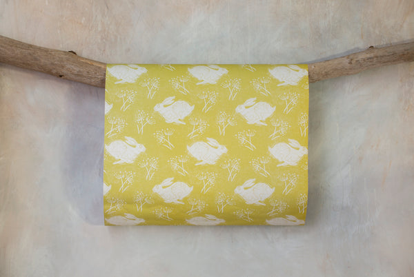Sam Wilson Headlong Hare Yellow Ochre Gift Wrap