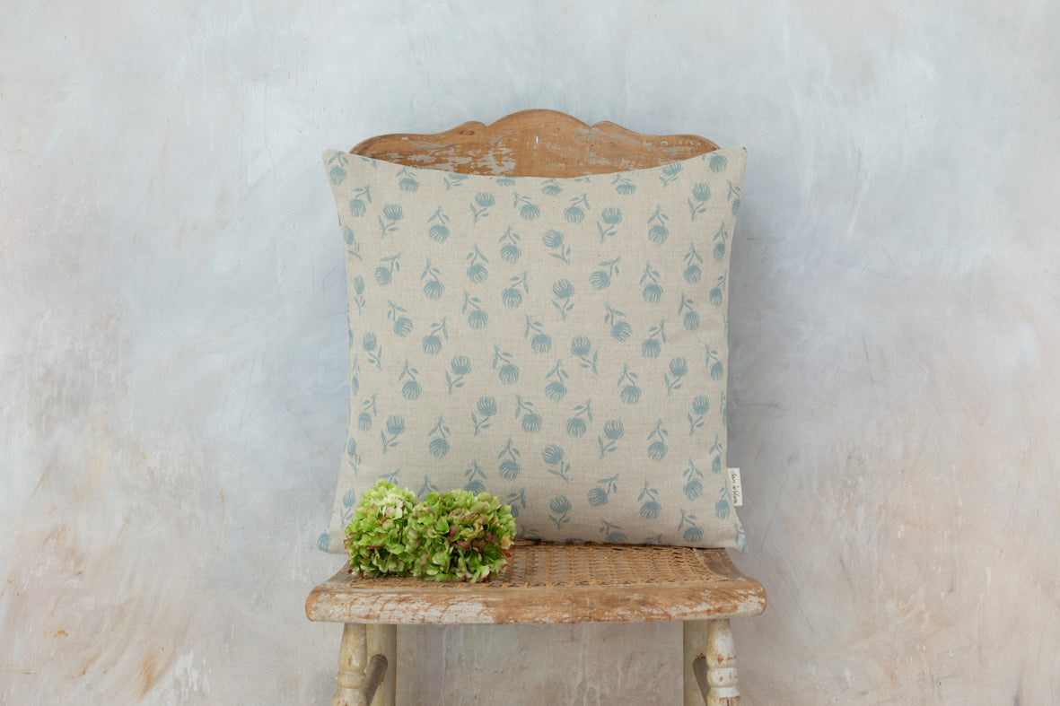 Sam Wilson Blue Clover Square Linen Cushion