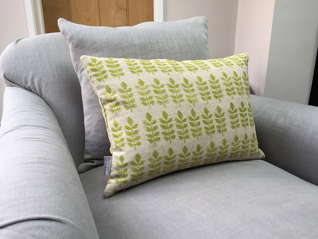 Sam Wilson Green Leaf Print Rectangle Linen Cushion