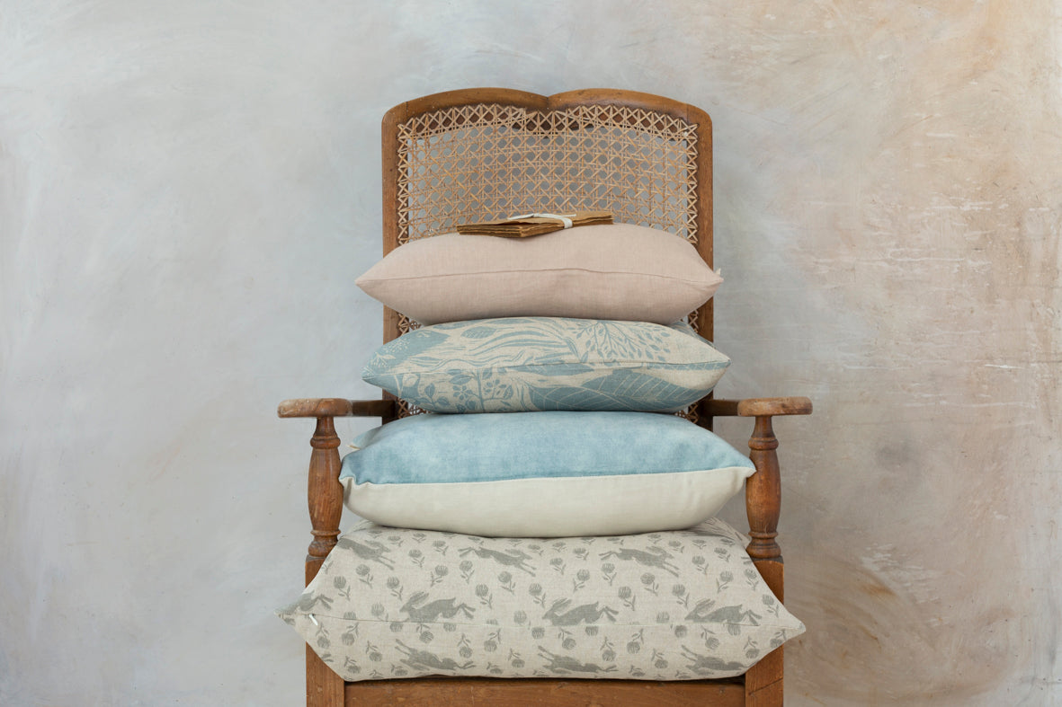 Sam Wilson Through The Fields Duck Egg Blue on Natural Square Cushion