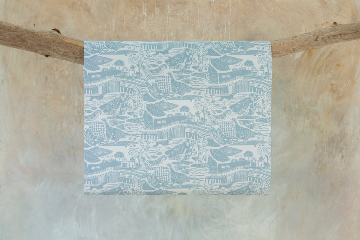 Sam Wilson Through The Fields Duck Egg Blue Gift Wrap