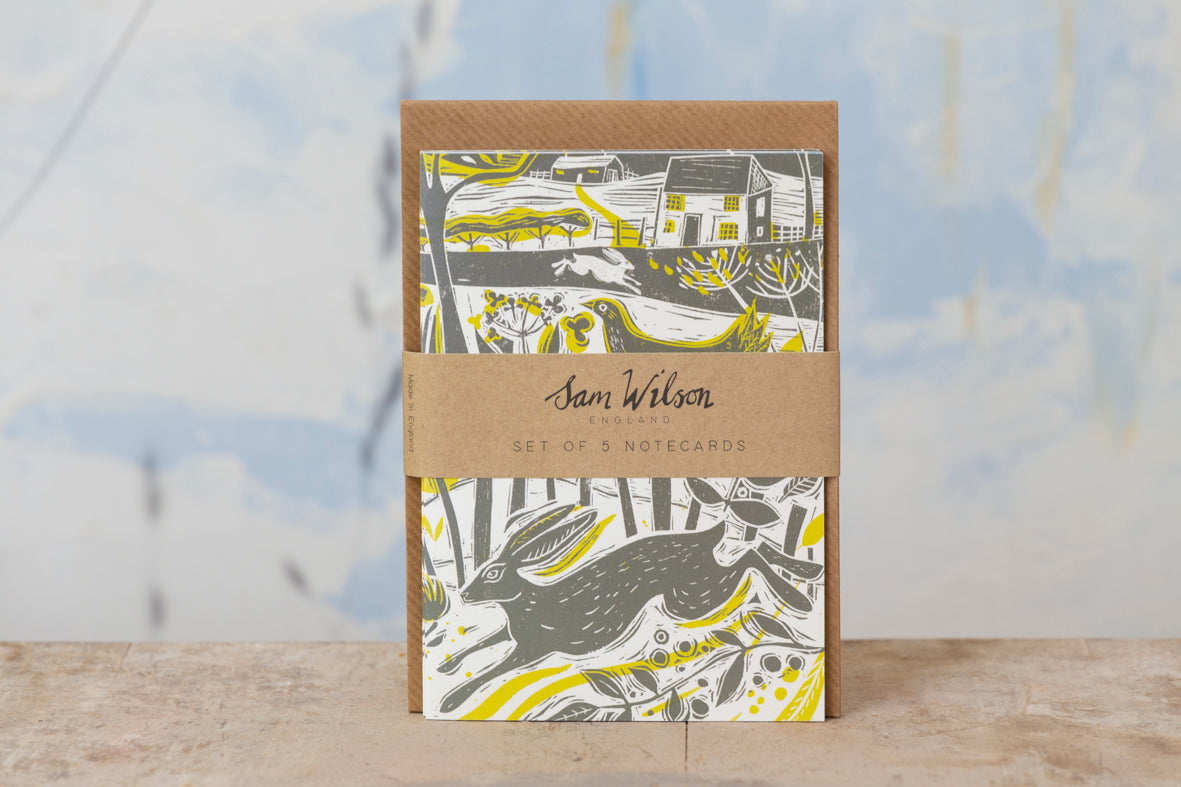 Sam Wilson Running Hare in the Countryside Notecard Set