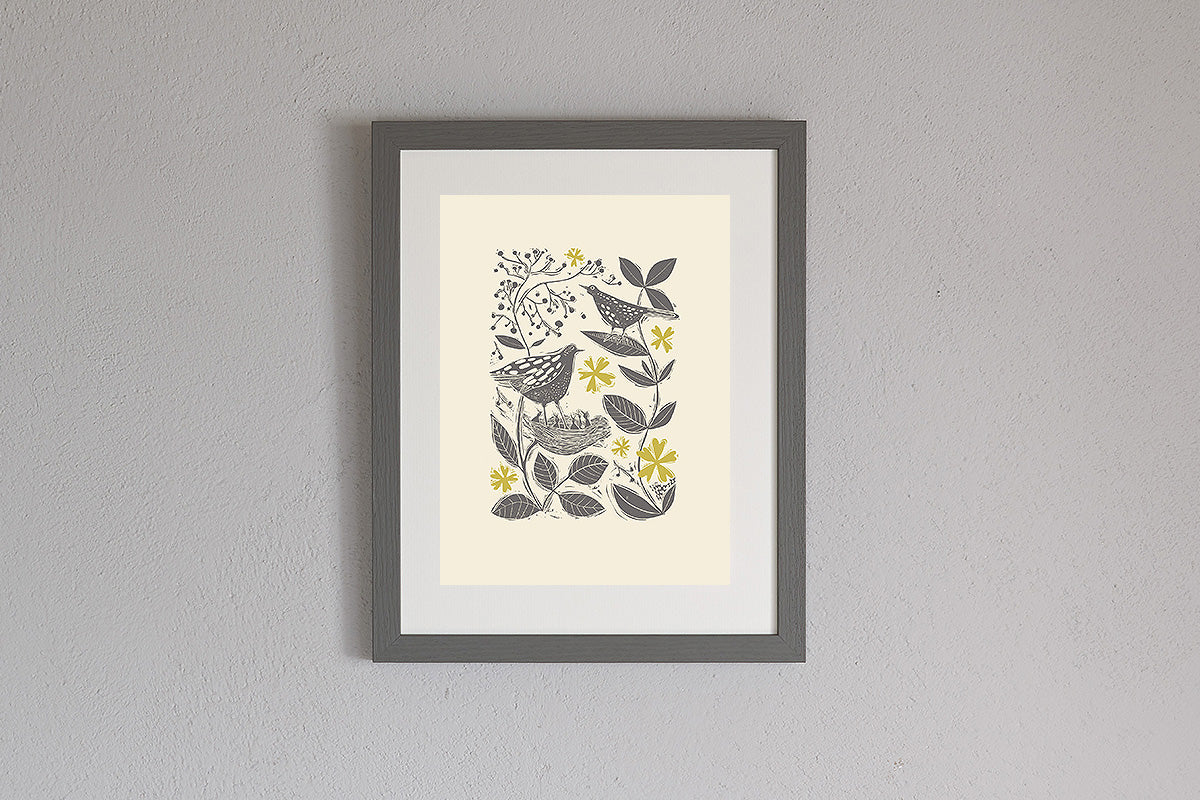 Framed Sam Wilson Hedgerow Linocut Print