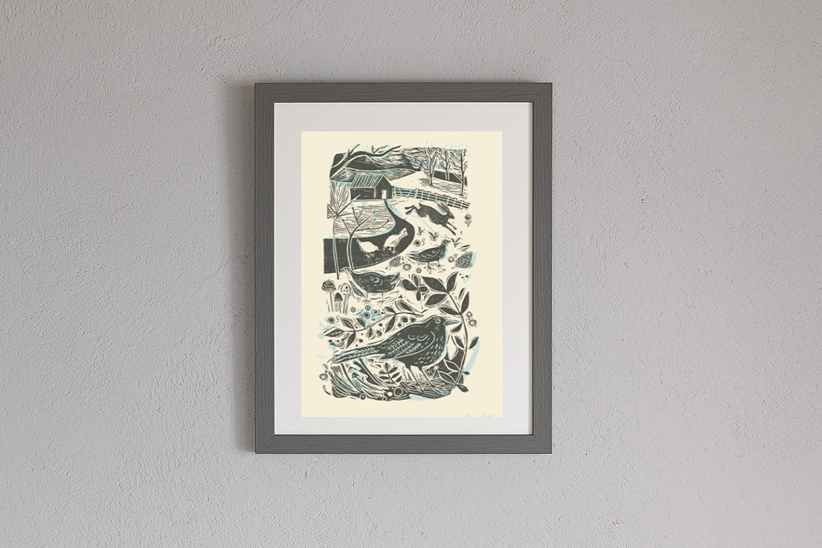 Framed Sam Wilson Mr Blackbird Countryside Scene Print