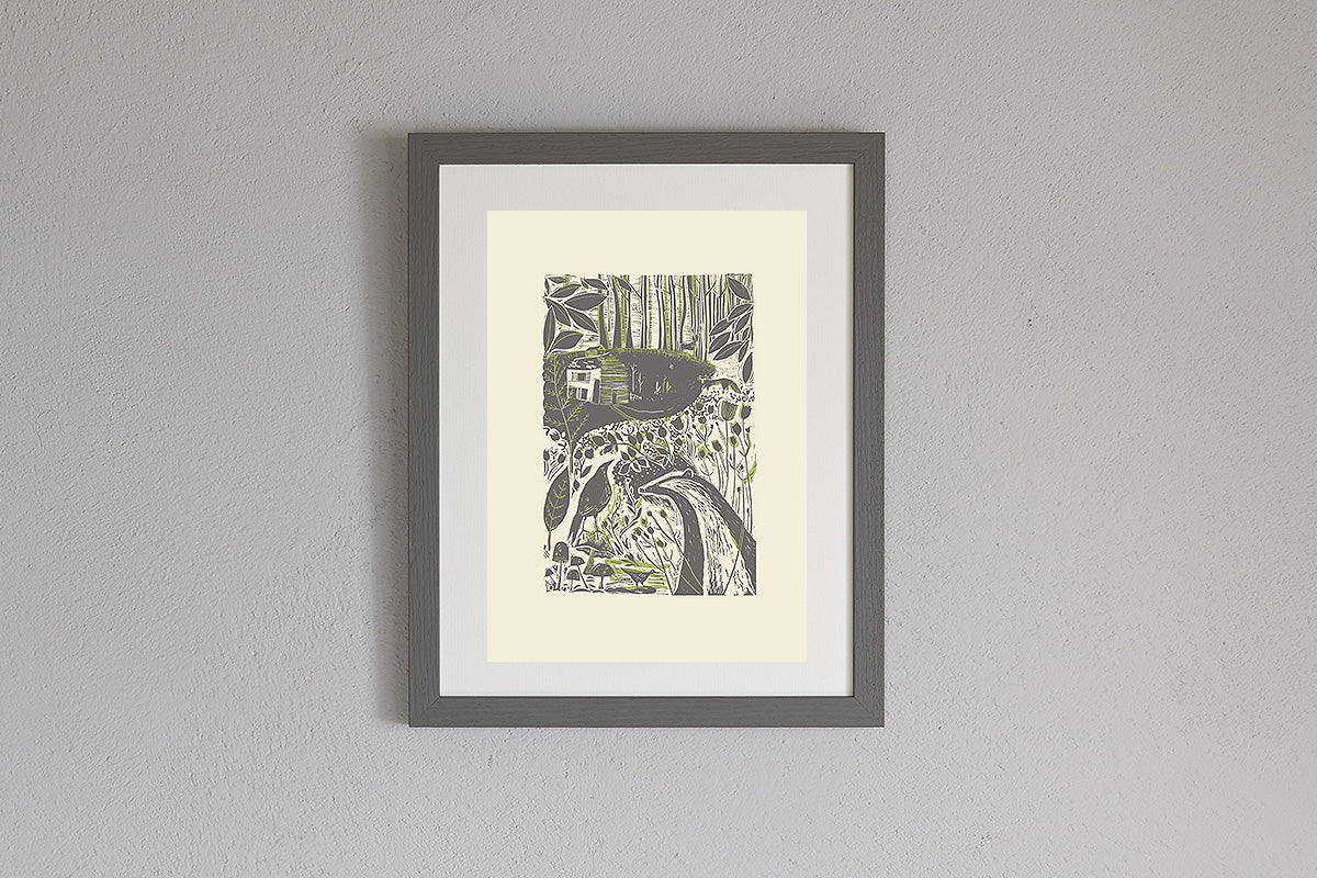Framed Sam Wilson The Badger and the Crow Print From Linocut