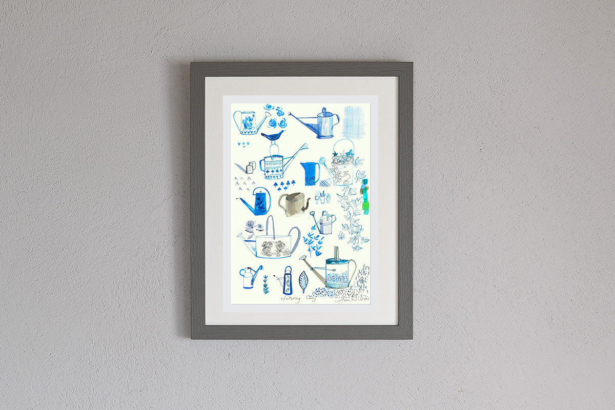 Framed Sam Wilson Watering Cans Print
