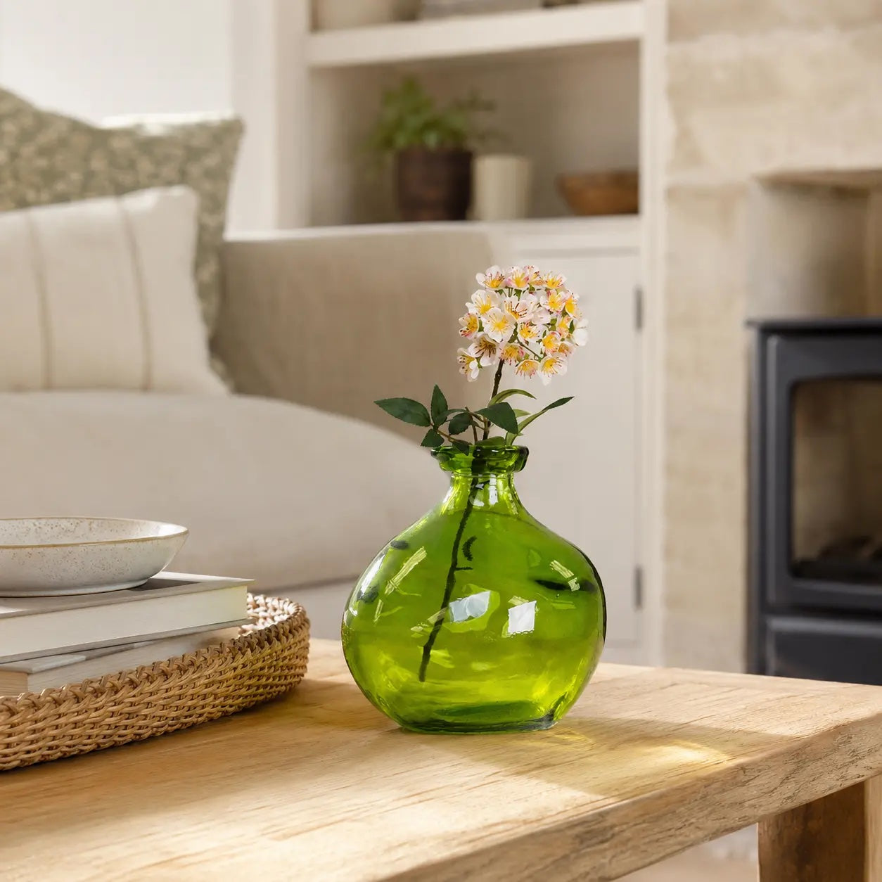 Recycled Glass Round Vase - Apple Green