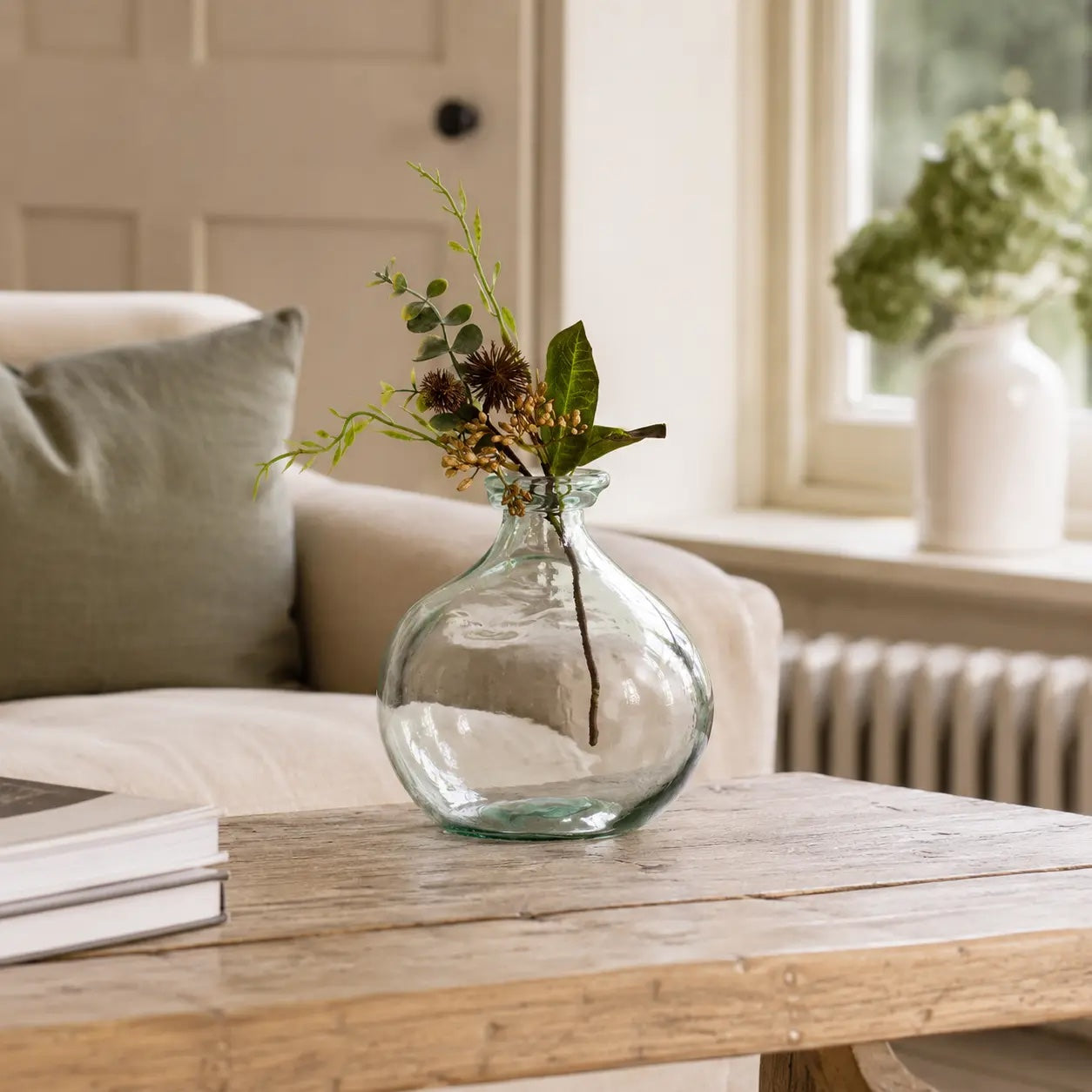 Recycled Glass Round Vase - Natural