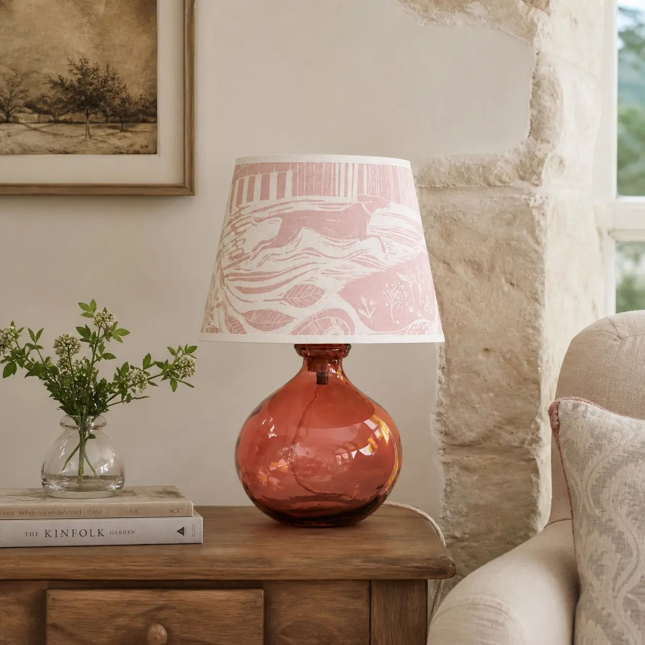 Recycled Glass Round Lamp - Pink