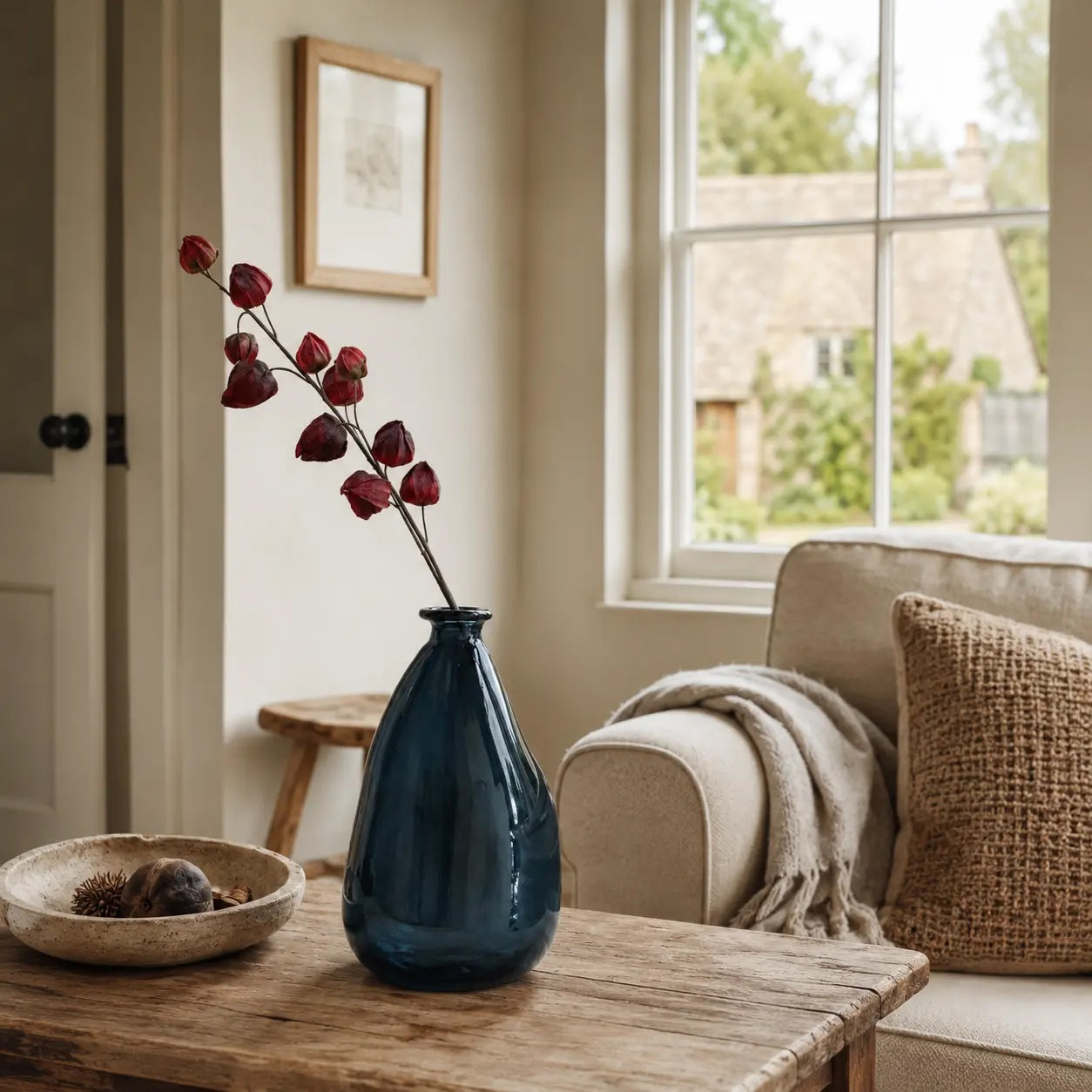 Recycled Glass Curved Vase - Petrol Blue