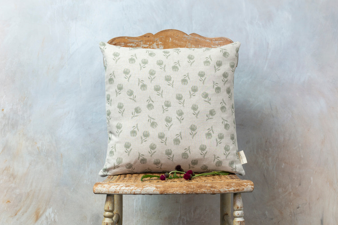 Sam Wilson Sage Clover Square Linen Cushion