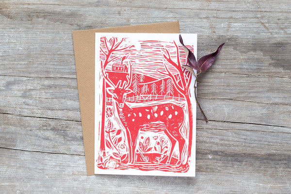 Sam Wilson Deer (Linocut) Christmas Card Set - Pack of 10
