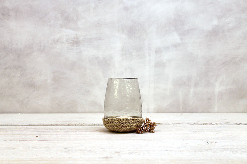 Hammered Glass Jar In Jute Basket - Small