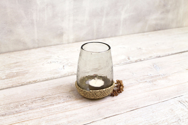 Hammered Glass Jar In Jute Basket - Small