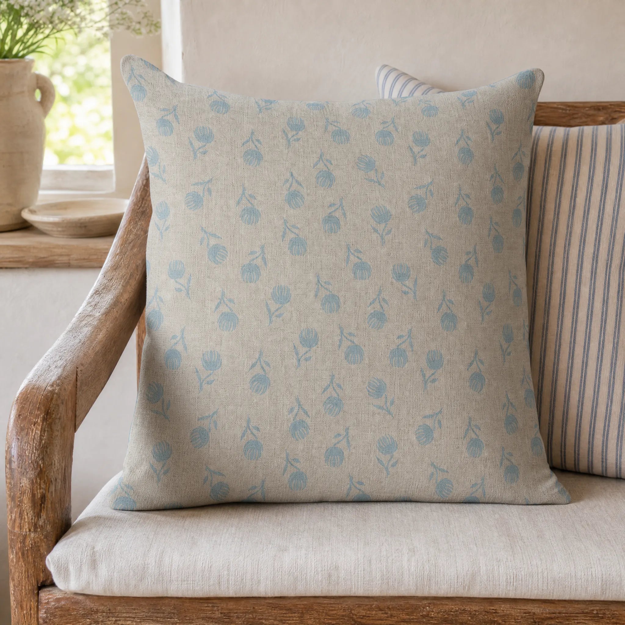 Sam Wilson Blue Clover Square Linen Cushion