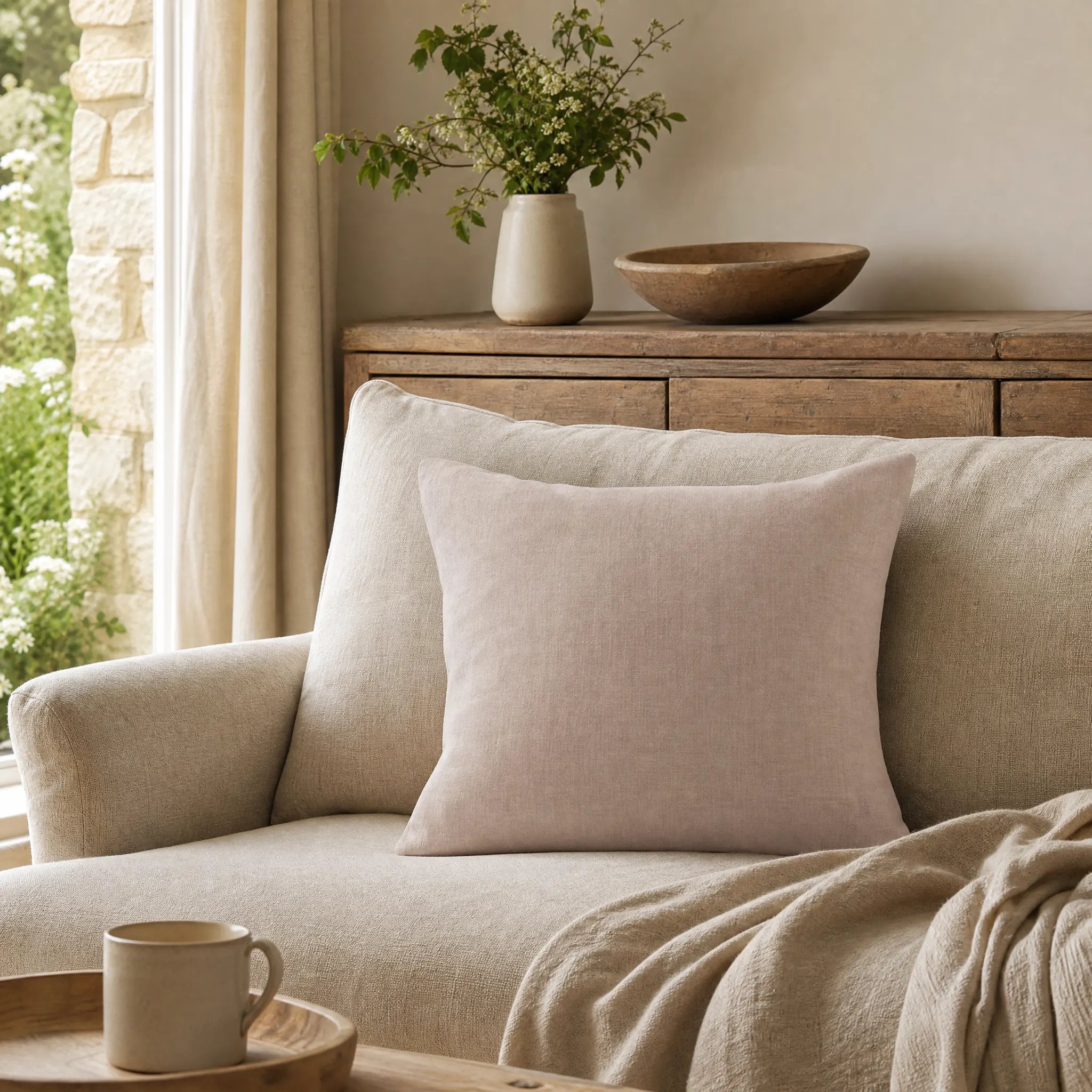 Sam Wilson Blush Fine Linen Rectangle Cushion