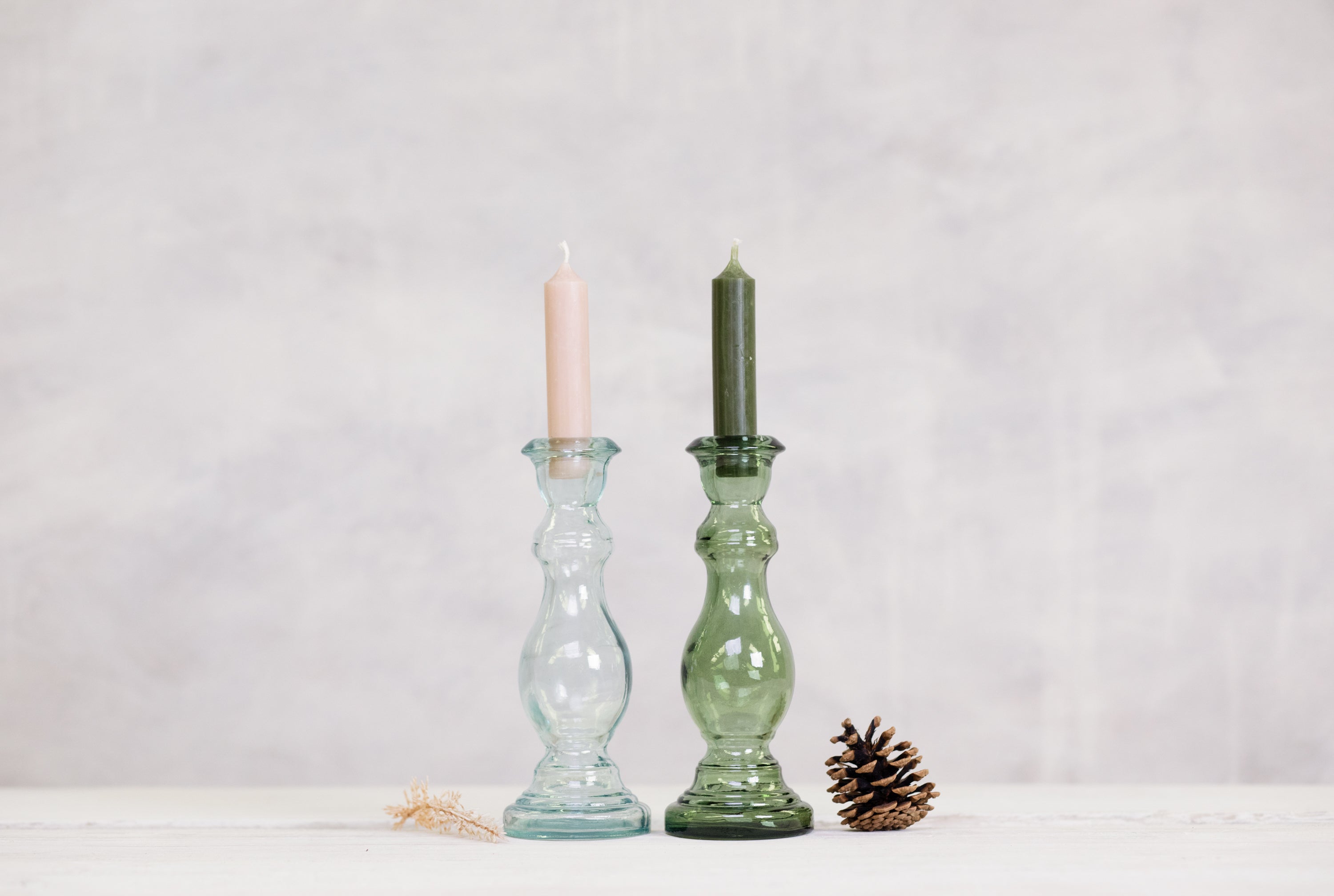 Recycled Glass Candlestick - Juniper Green