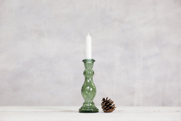 Recycled Glass Candlestick - Juniper Green